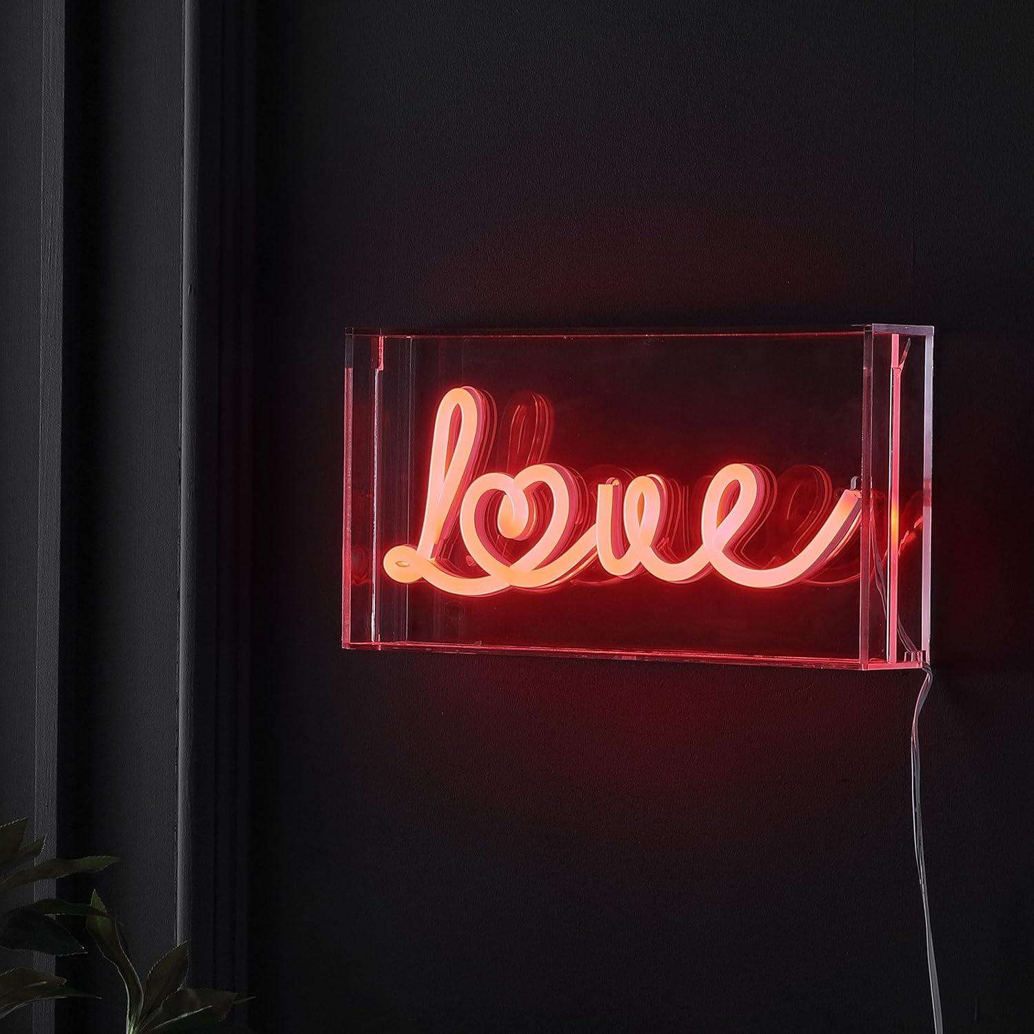 Love 11.88" X 5.88" Contemporary Glam Acrylic Box USB Operated LED Neon Light, Red