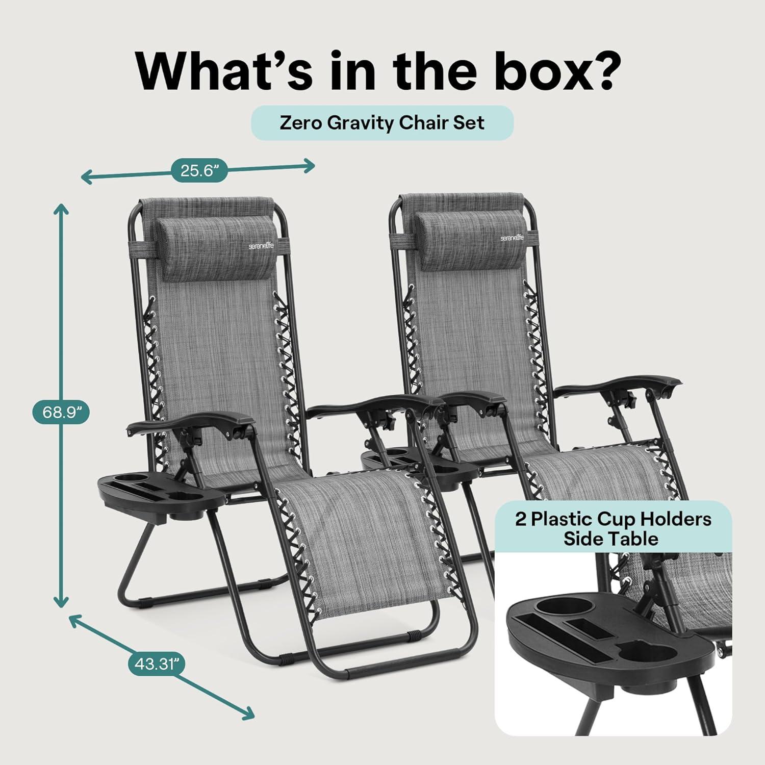 Arlmont & Co. Zero Gravity Chair Set of 2, Outdoor Folding Lounge W/Detachable Headrest & Holder Tray, Adjustable Textilene Lawn Reclining, No Assembly Required, for Patio, Backyard, Garden, Poolside,