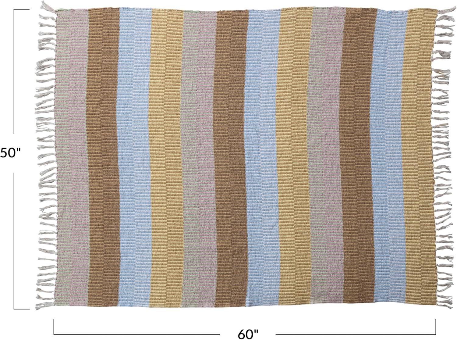 60" Brown and Cream Striped Cotton Throw Blanket