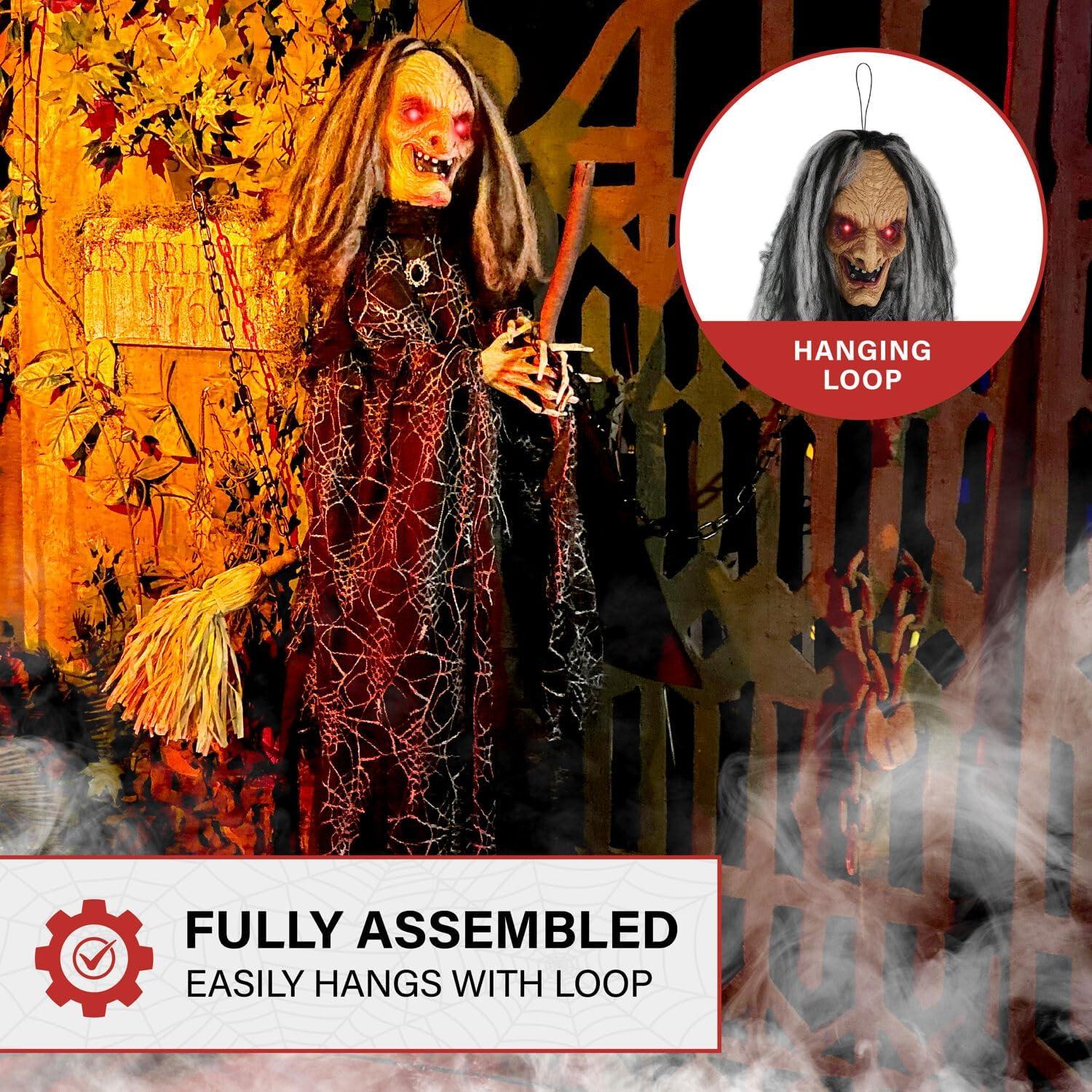 Haunted Hill Farm Lifesize Witch Prop with Lights and Sound, Indoor/Covered Outdoor Halloween Decoration