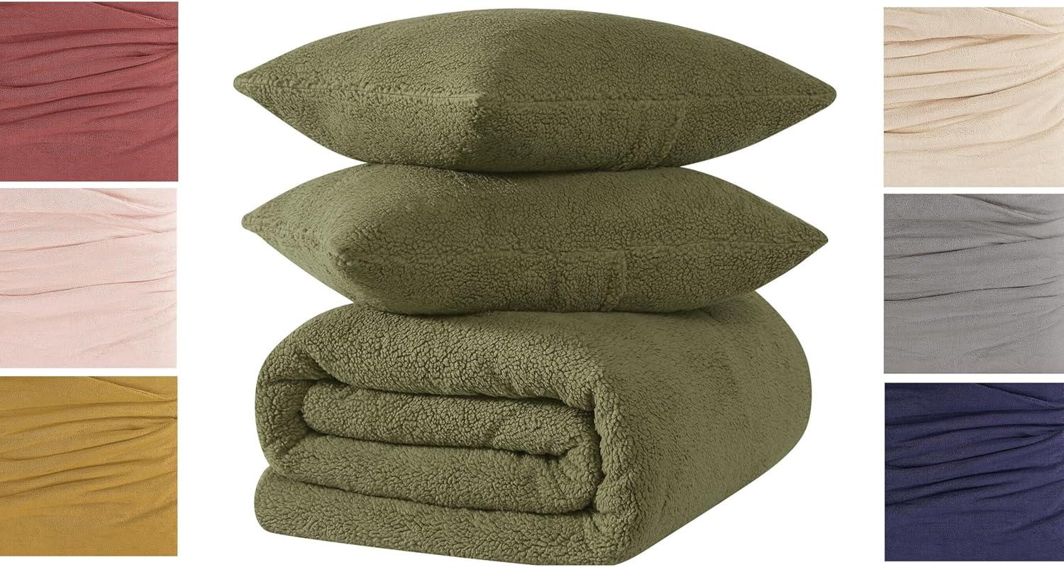 50"x60" Marshmallow Faux Shearling Throw Blanket Olive Green - Brooklyn Loom: Sensory Friendly, Machine Washable, Fleece Construction
