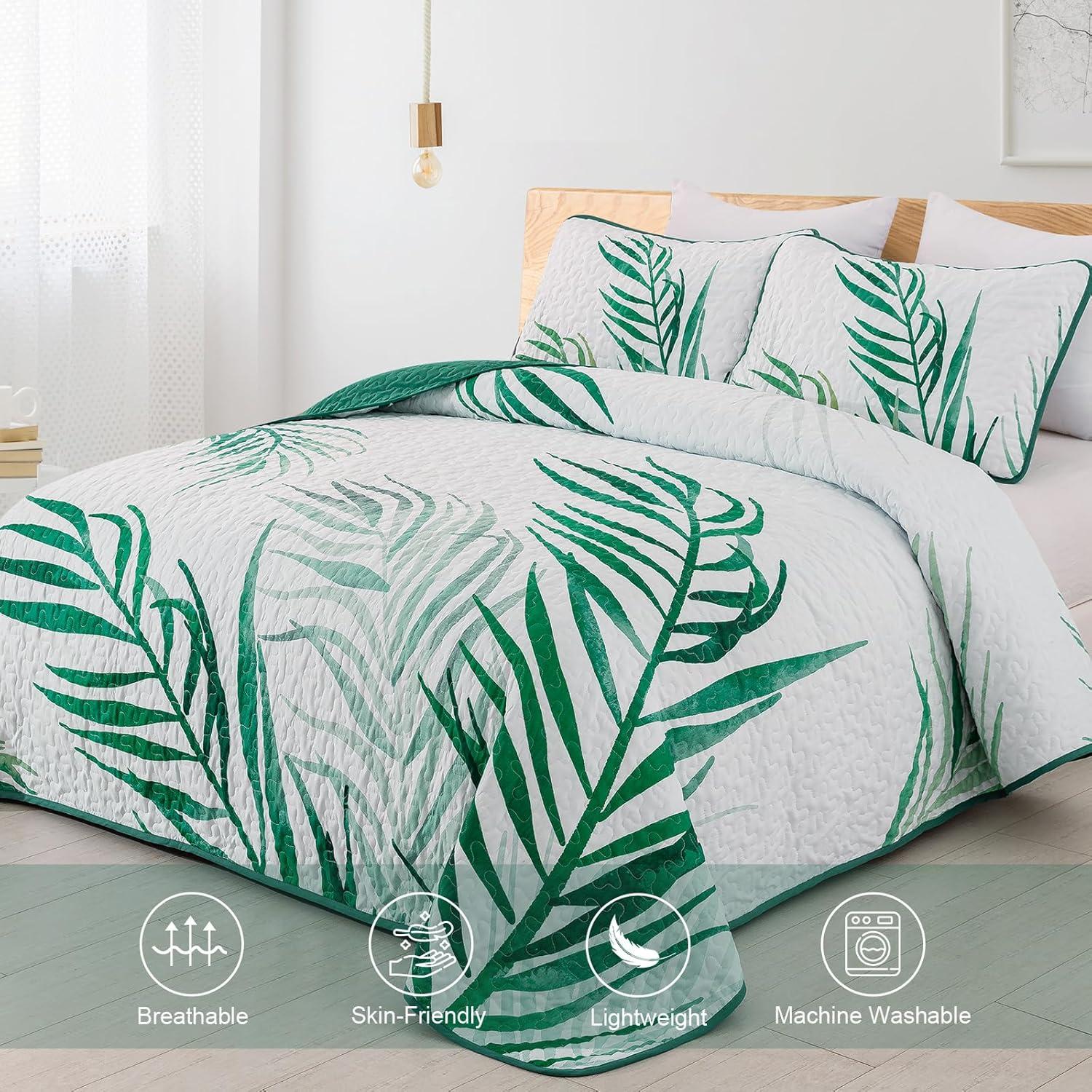 Ambesonne Palm Leaf Bedspread Set Forest Leaves Frame Hunter Green