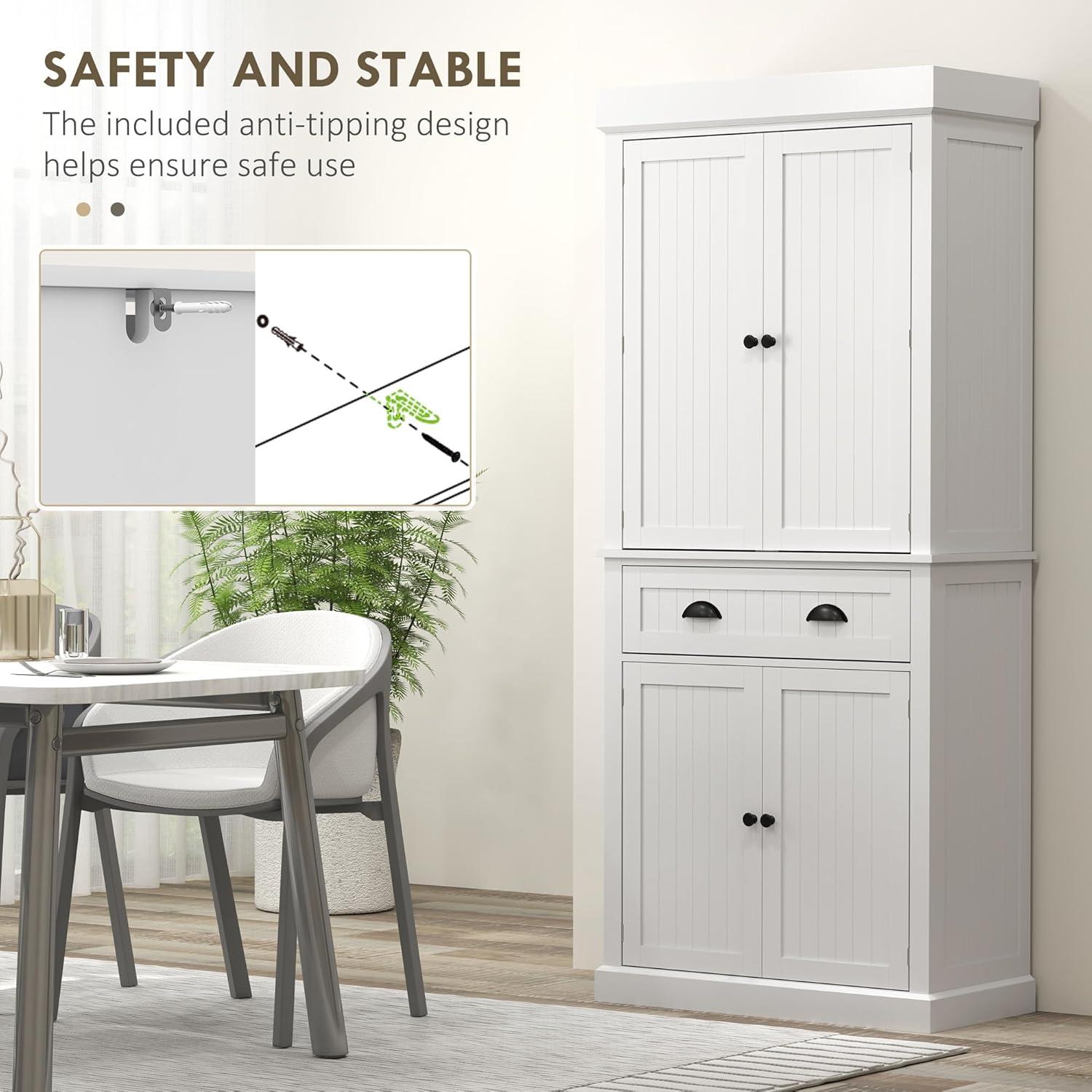 HOMCOM 71" LED Kitchen Pantry Cabinet, Tall Storage Cabinet with 6 Door Shelves, a Drawer and 4 Adjustable Shelves, White