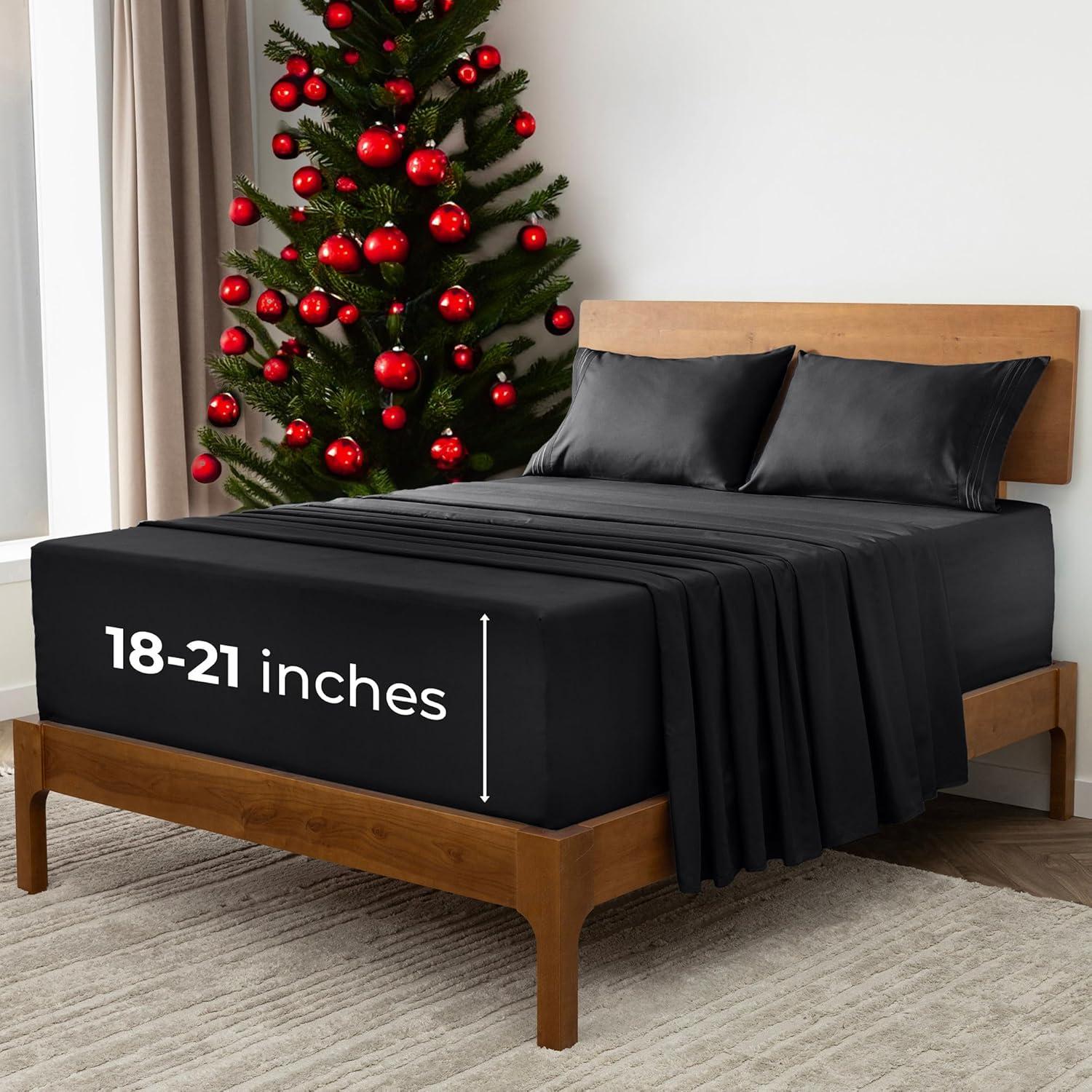 Mellanni Iconic Sheet Set Brushed Microfiber, Extra Deep Pocket, 4 Piece Queen, Black