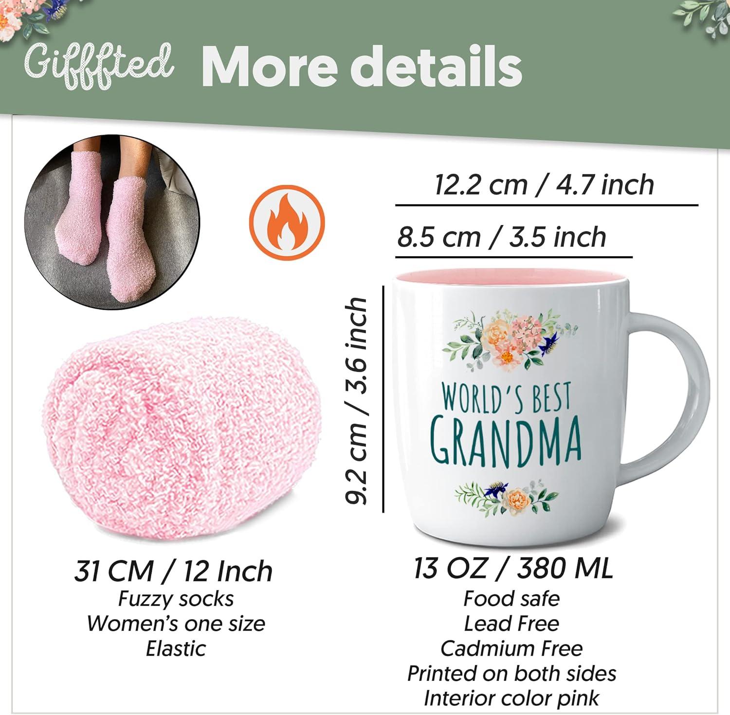 Triple Gifffted Best Grandma Ever Gifts Ideas for Grandmother From Grandkids, Coffee Mug and Socks From Grandson Granddaughter, Grandparent Birthday, Christmas, Mothers Day, Ceramic Cup 380ml