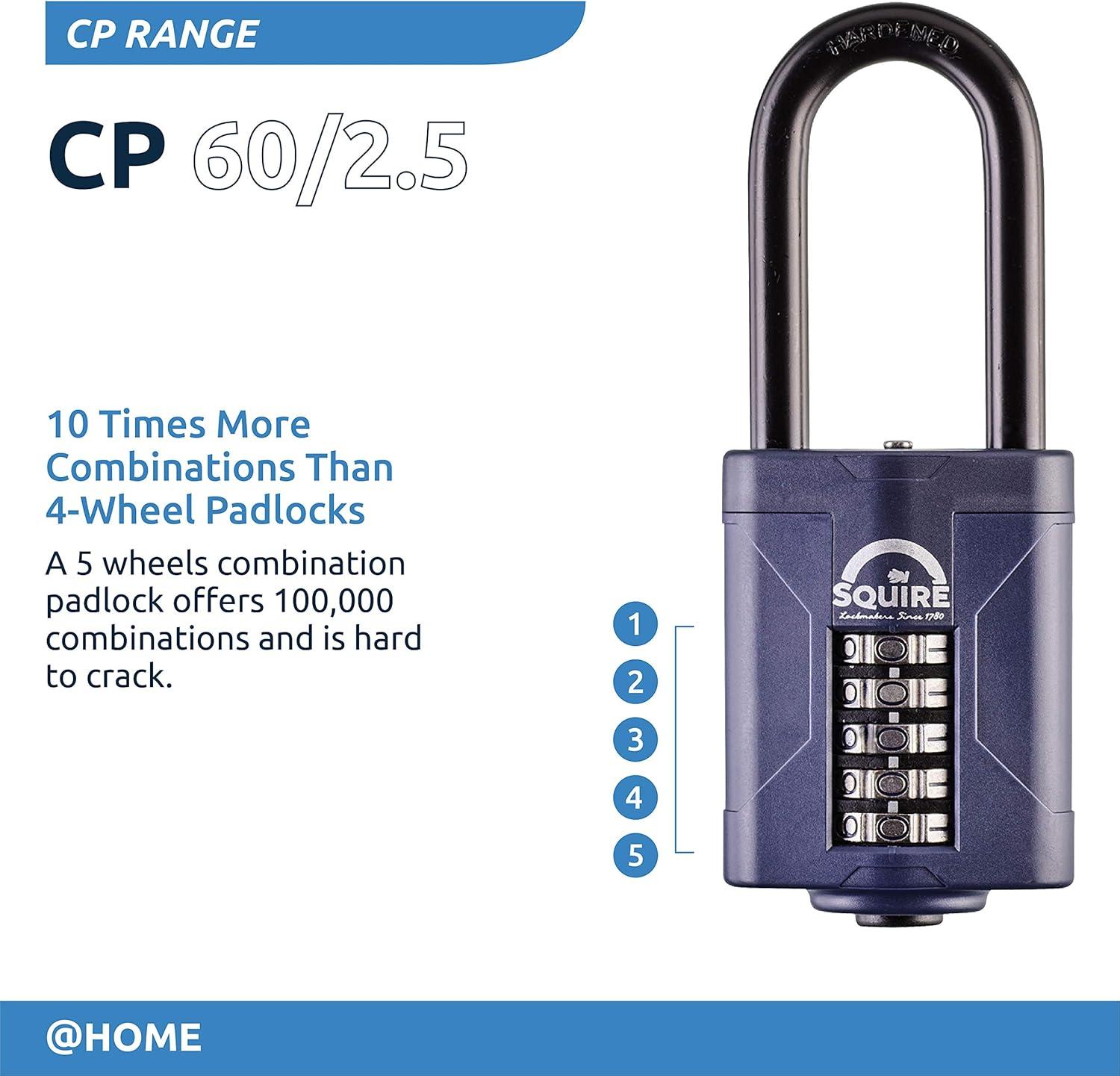 Weathershield™ Long Shackle Combination Padlock | 5-Wheel | CP60/2.5