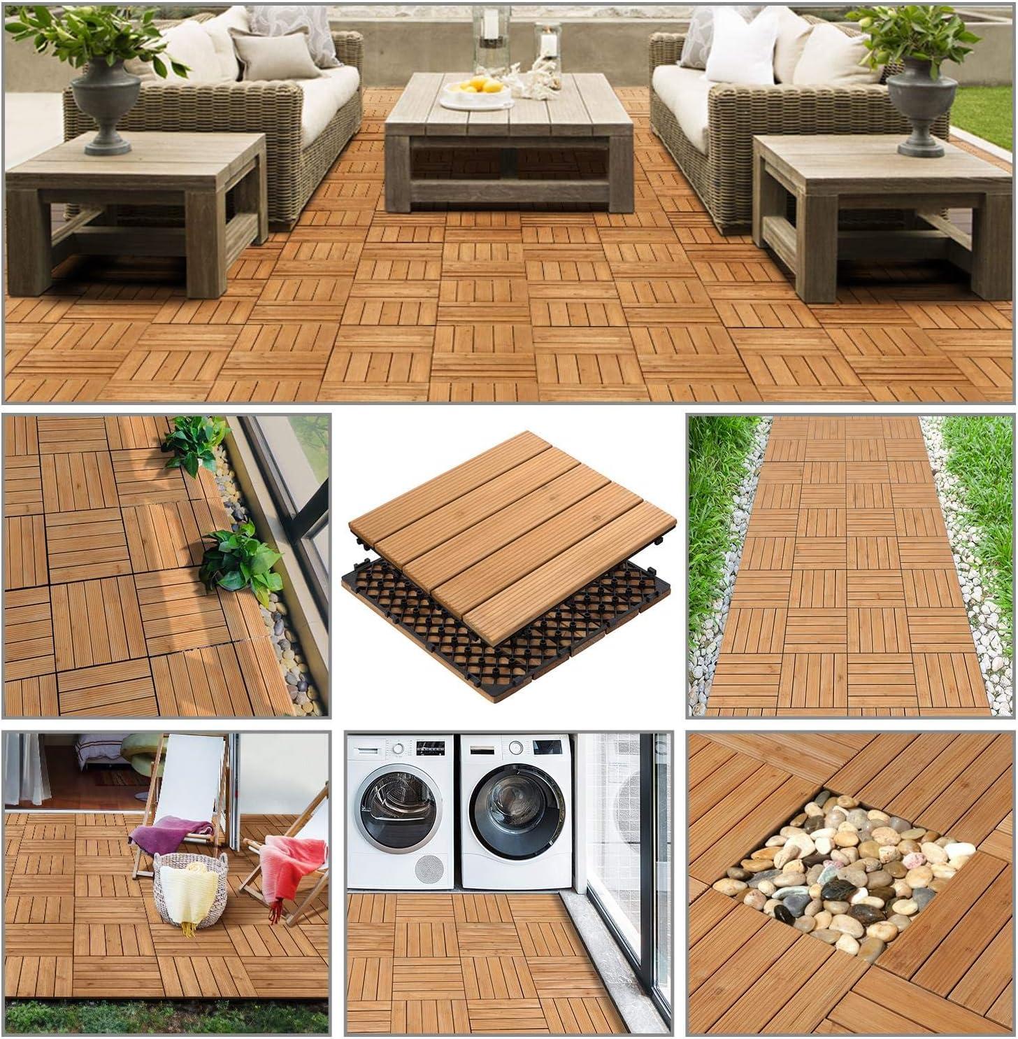 Topeakmart 12''x12''Interlocking Wood Flooring Tiles for Patio, Pack of 27, Natural