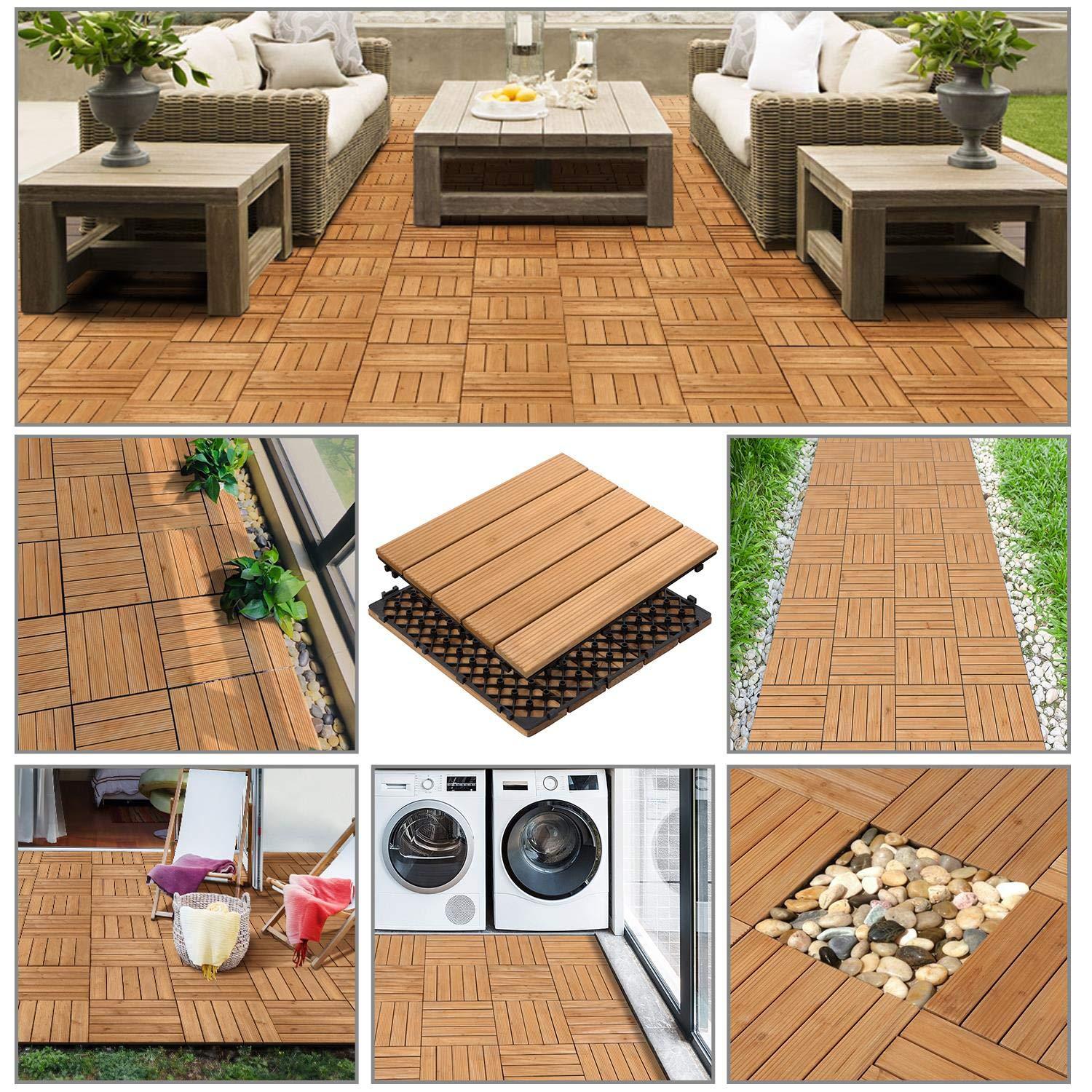 Topeakmart 12''x12''Interlocking Wood Flooring Tiles for Patio, Pack of 27, Natural