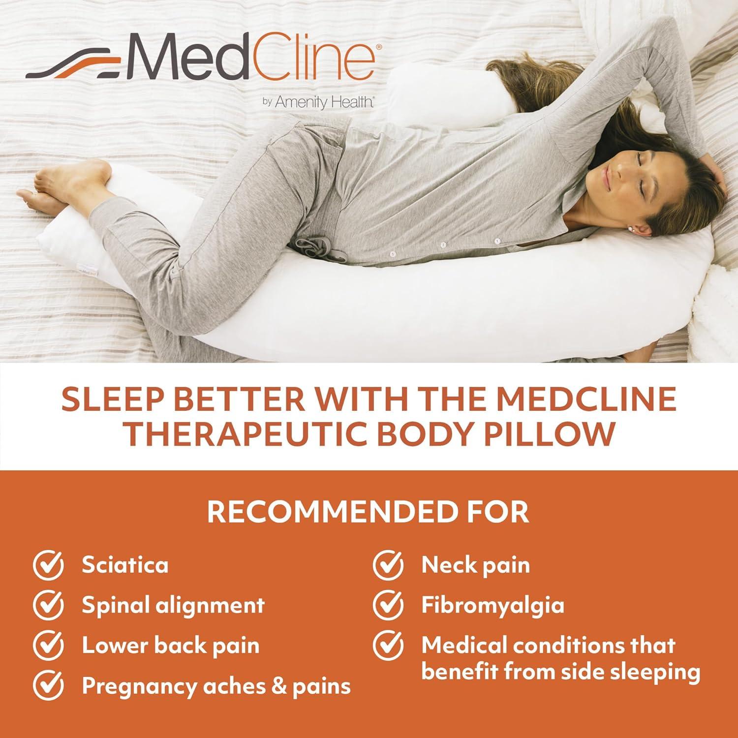 MedCline Therapeutic Full Body Pillow - Pillow for Side Sleepers - Shredded Memory Foam - Medium / Large - 5'2" & Above