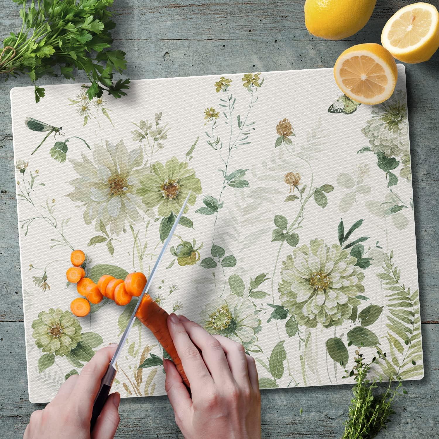 CounterArt Green Fields Tempered Glass Cutting Board