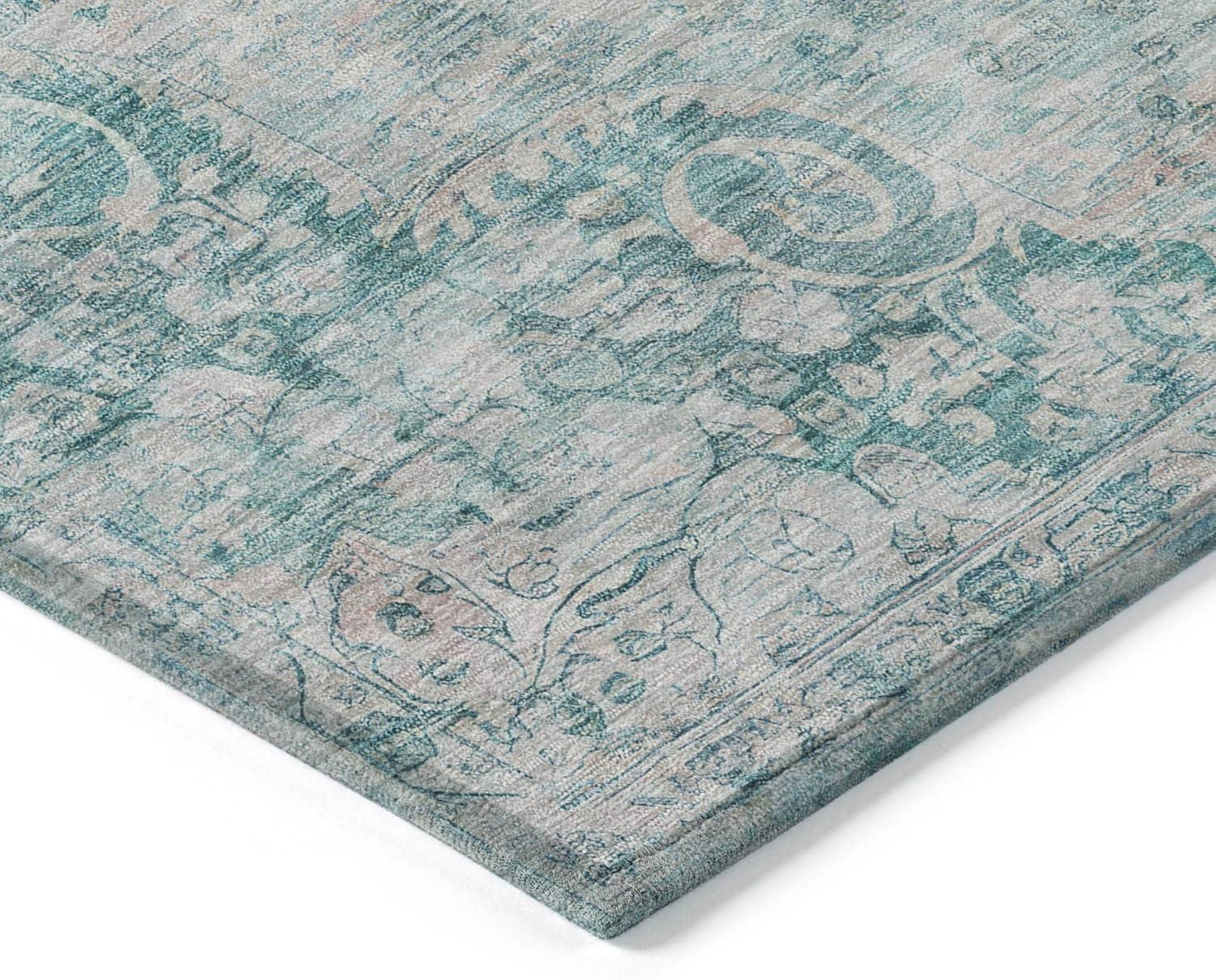 Machine Washable Indoor/Outdoor Claudian ACN1238 Teal Rug