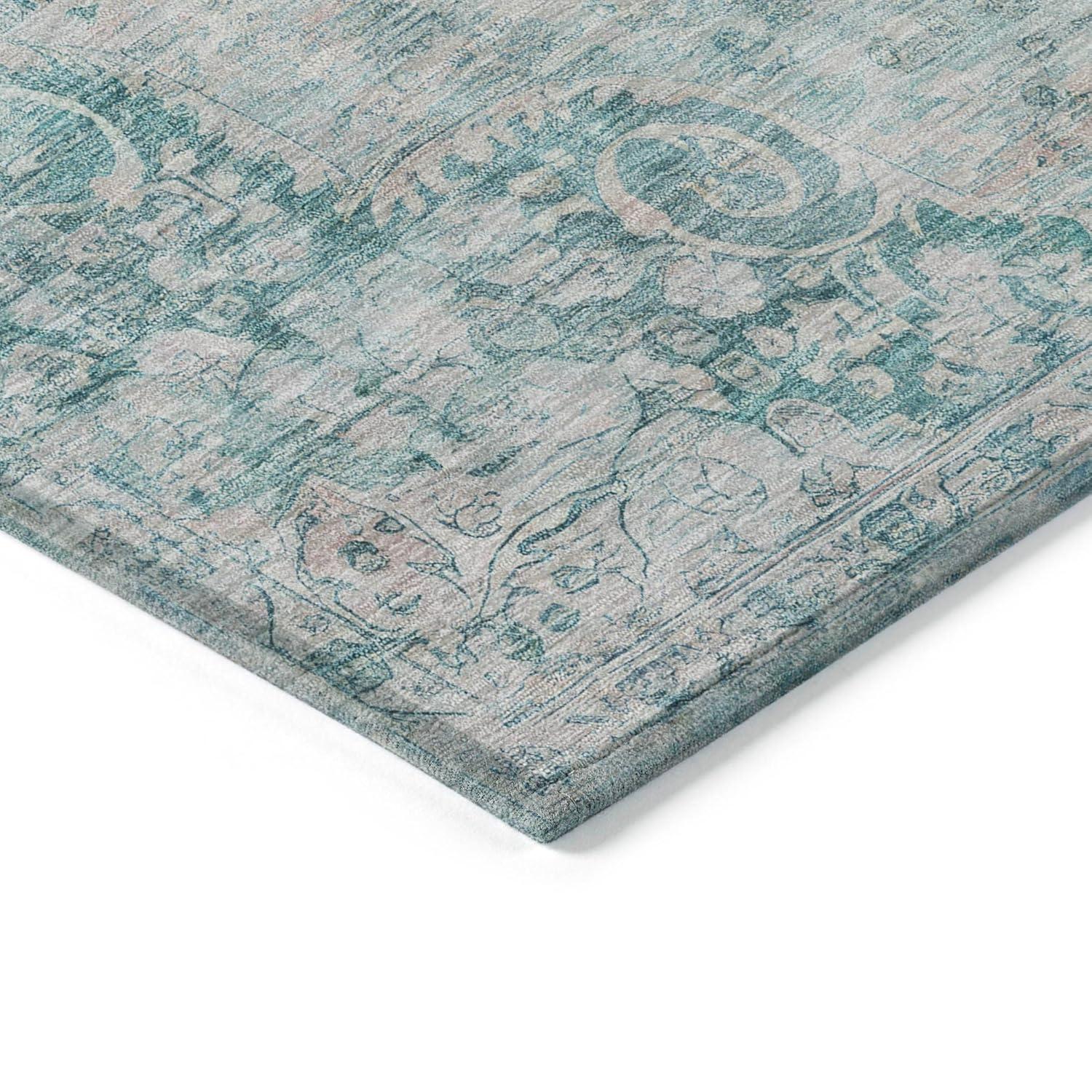 Machine Washable Indoor/Outdoor Claudian ACN1238 Teal Rug