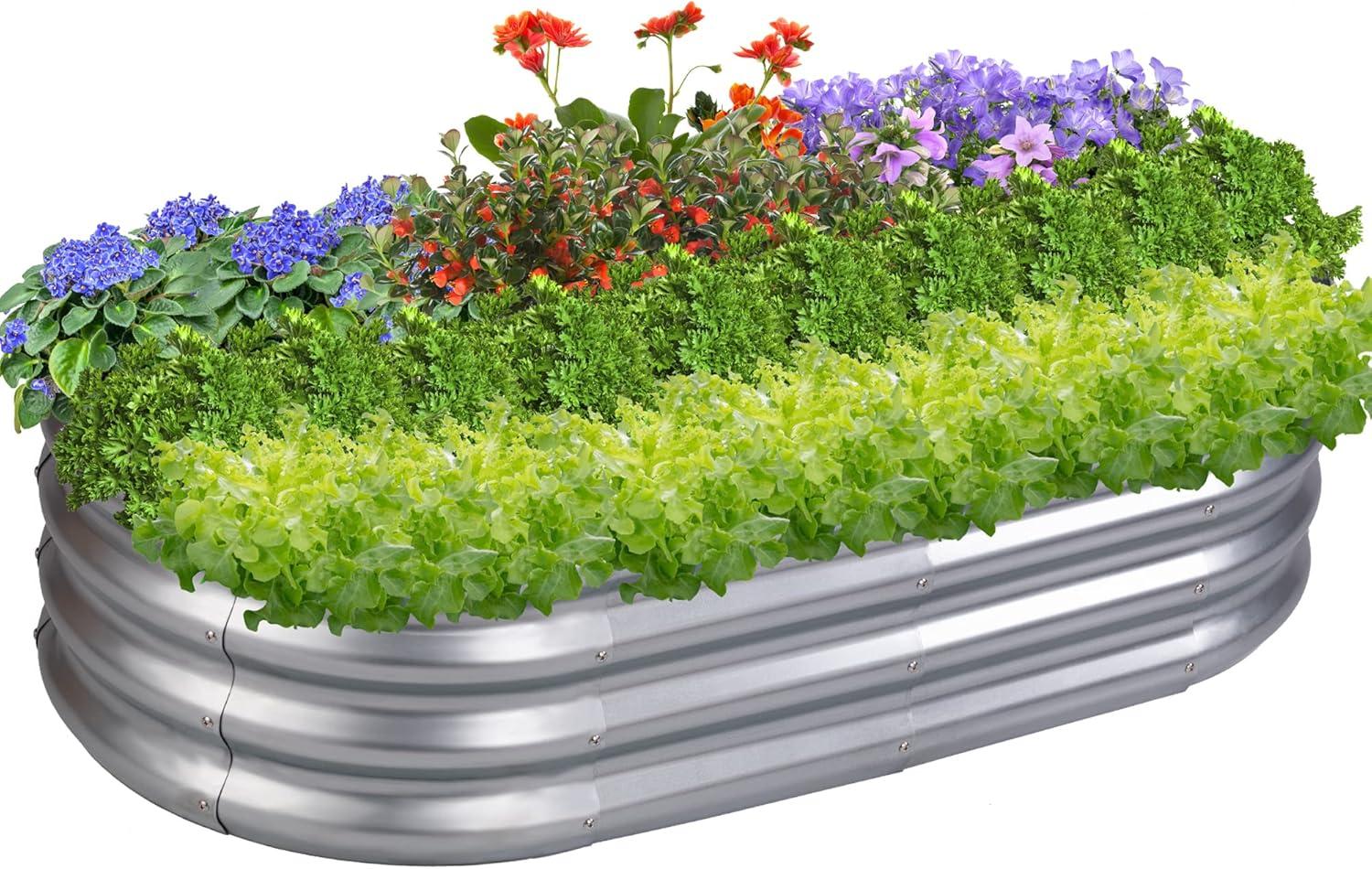 Sunnyglade Galvanized Raised Garden Bed Kit, Rot-Resistant Metal Garden Bed Planter for Gardening Vegetables, Fruits, Flower (4 .4X 2 x 0.8 FT)