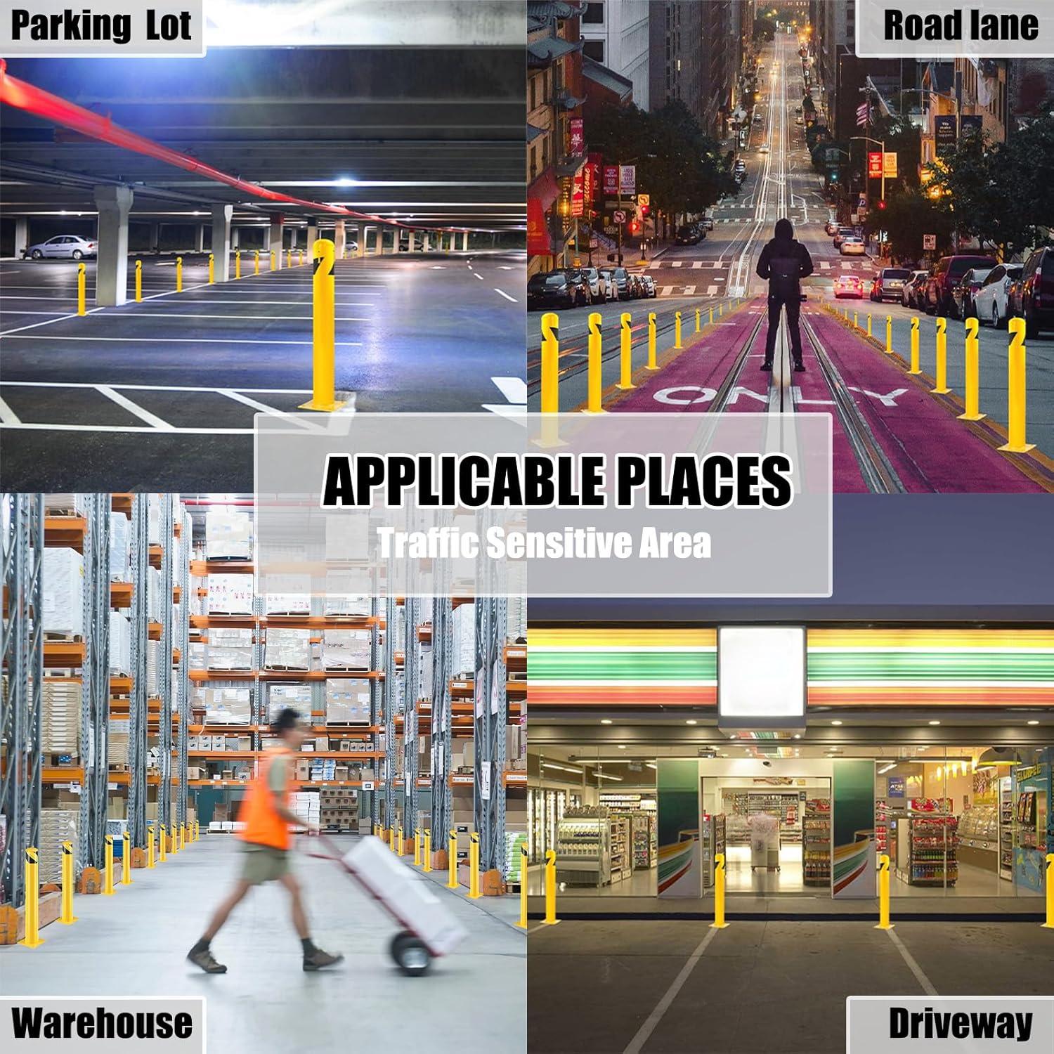 Safety Bollard Post, Steel Bollards,Parking Bollard, Yellow Powder Coated Safety Parking Barrier Post, for Traffic Sensitive Areas (2, 42"H*3.5"D)