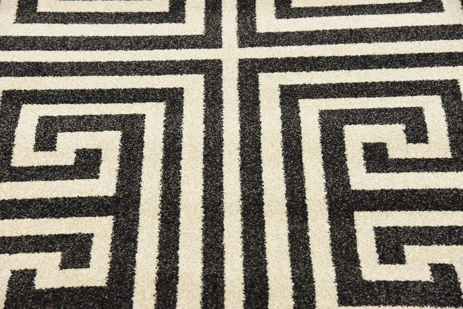 Unique Loom Athens Collection Area Rug - Greek Key (2' 7" x 10' Runner Black/Beige)