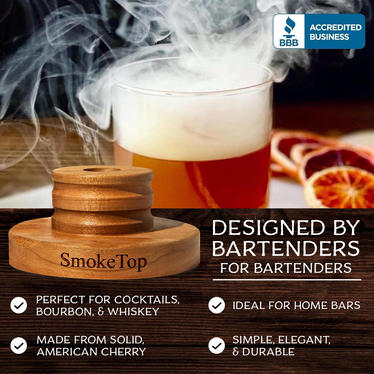 SmokeTop Cocktail Smoker Kit with 4 Flavors Wood Chips - Cocktail Smoker Kit & Chips for Old Fashioned Cocktails, Whiskey, & Bourbon (Cherry, Hickory, Maple & Oak)
