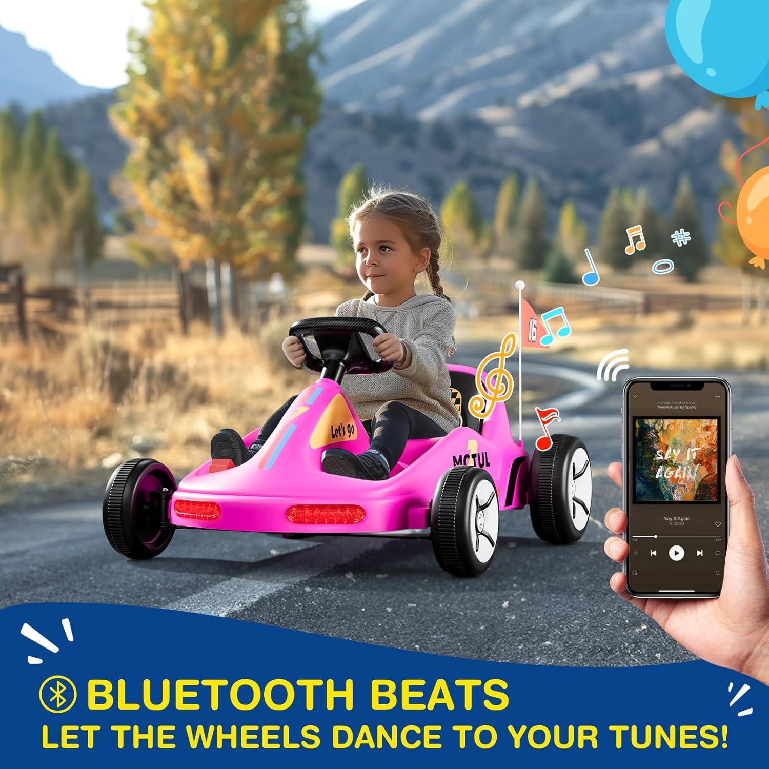 Tobbi 12v Kids Go Kart, Outdoor Battery Powered Ride On Car For Boys And Girls Aged 3-8, Childrens Electronic Toy Go Kart With 2 Speed Modes, Remote Control,bluetooth