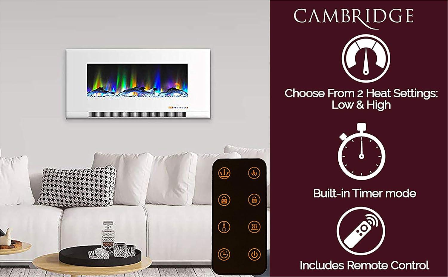 Cambridge Cambridge Wall Mount Electric Fireplace Heater with Remote Control for Indoor Use in Living Room, Bedroom, Home Office
