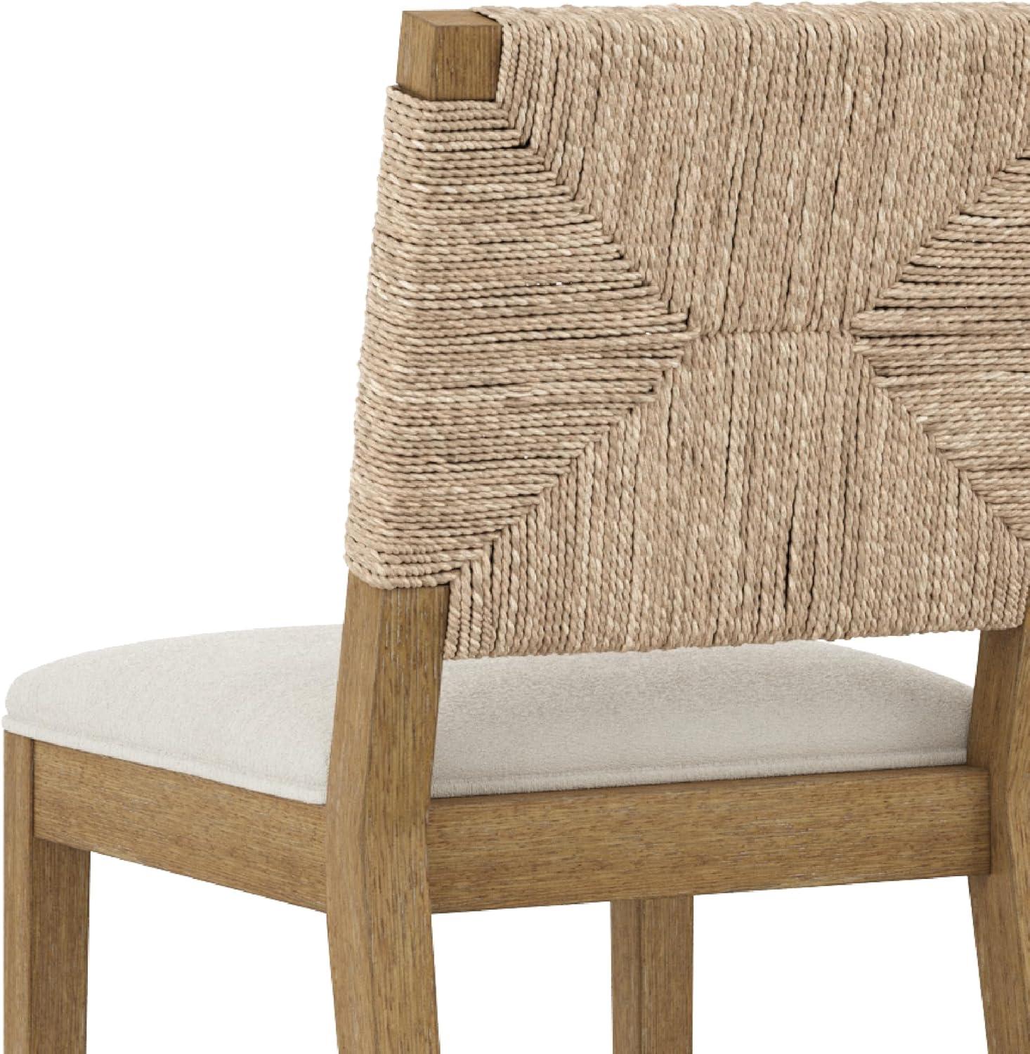 Cream Boucle and Seagrass Bar Stools with Light Brown Wood Frame, Set of 3