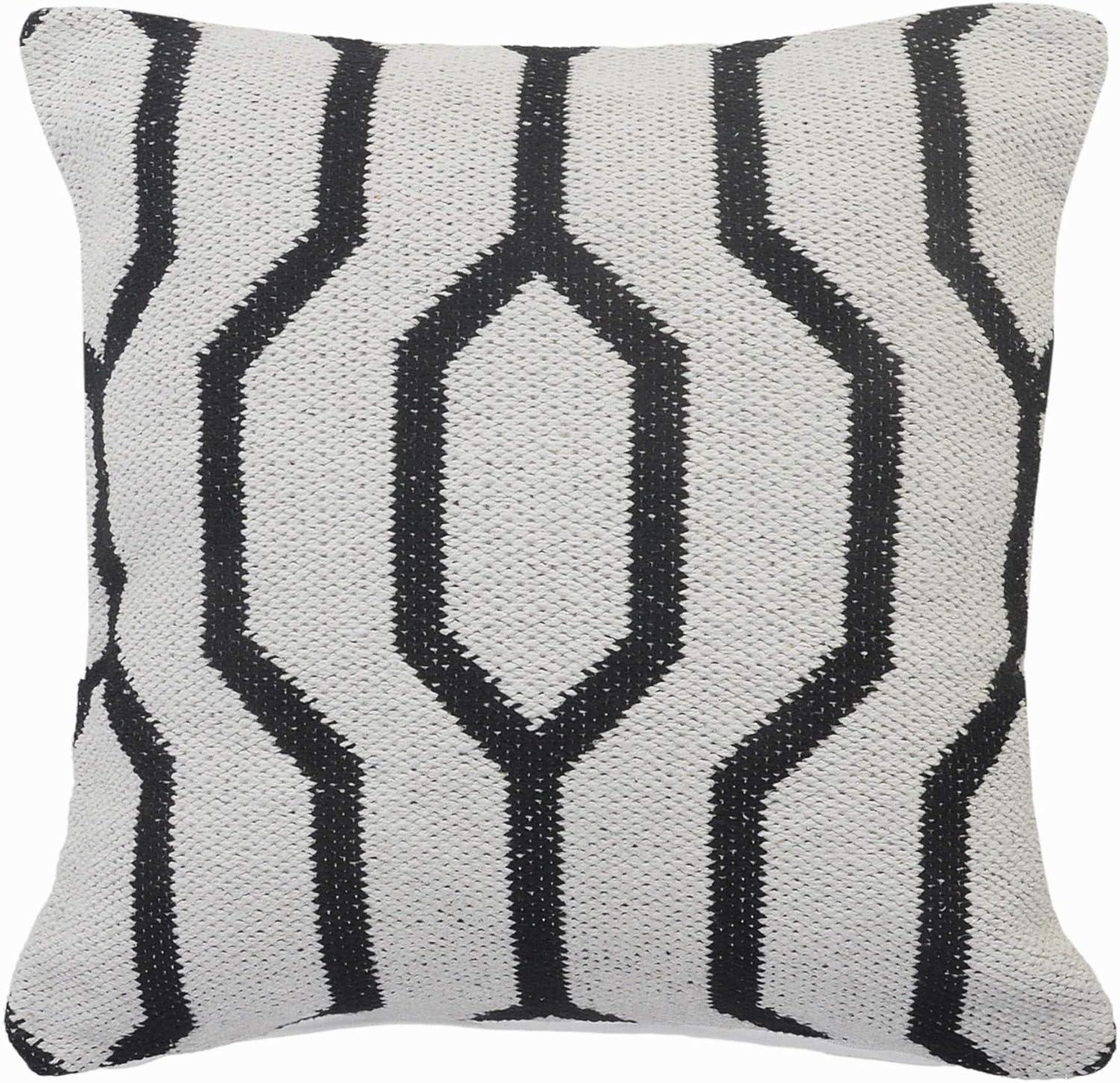 Ox Bay 20" x 20" Hand-Woven White/ Black Geometric Organic Cotton Pillow Cover