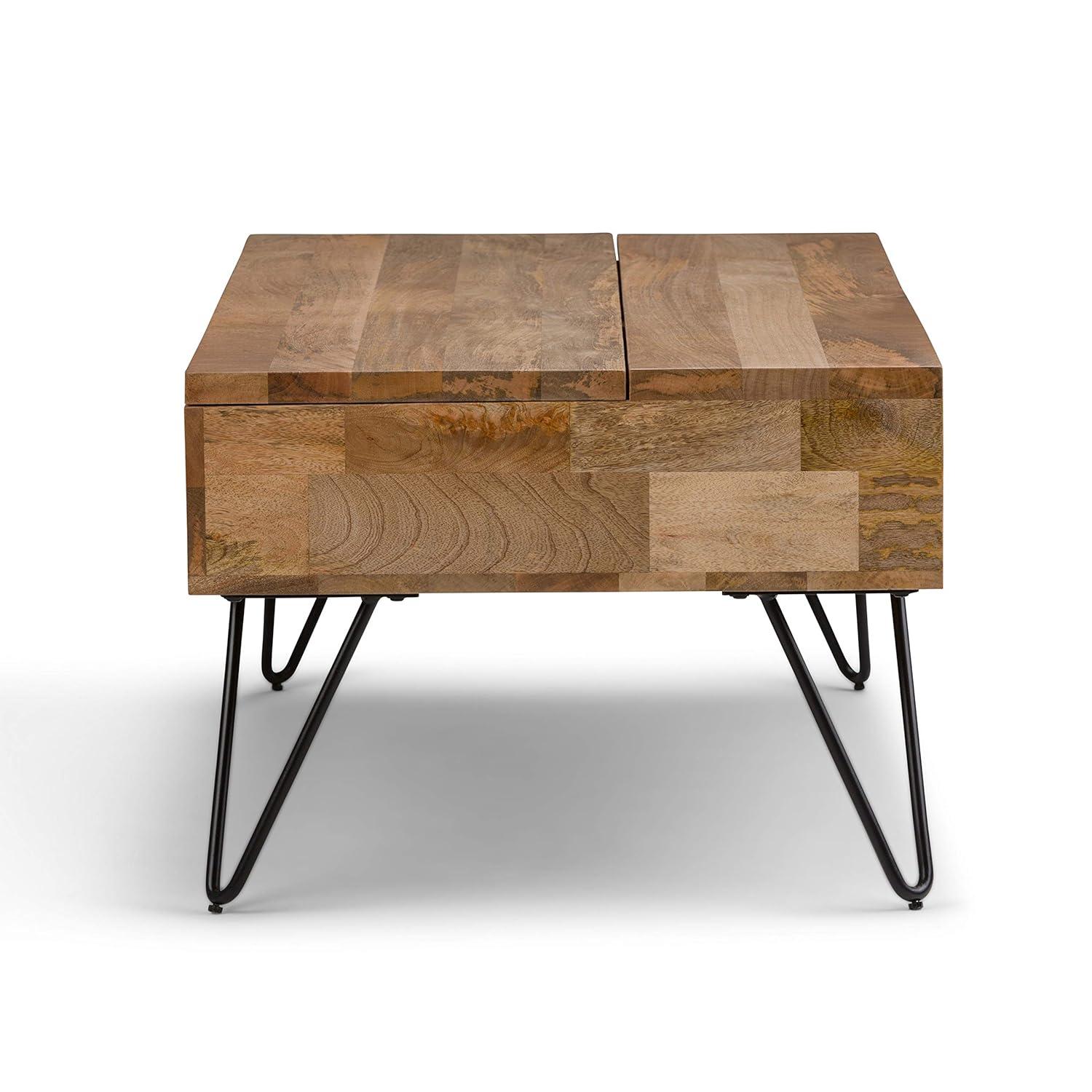Hunter 48"W Solid Wood Industrial Lift Top Coffee Table with Hidden Storage and Metal Hairpin Legs