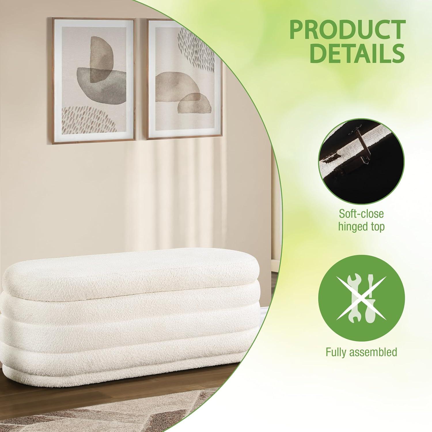 Clifford Storage Bench- White Fabric Snow Sherpa