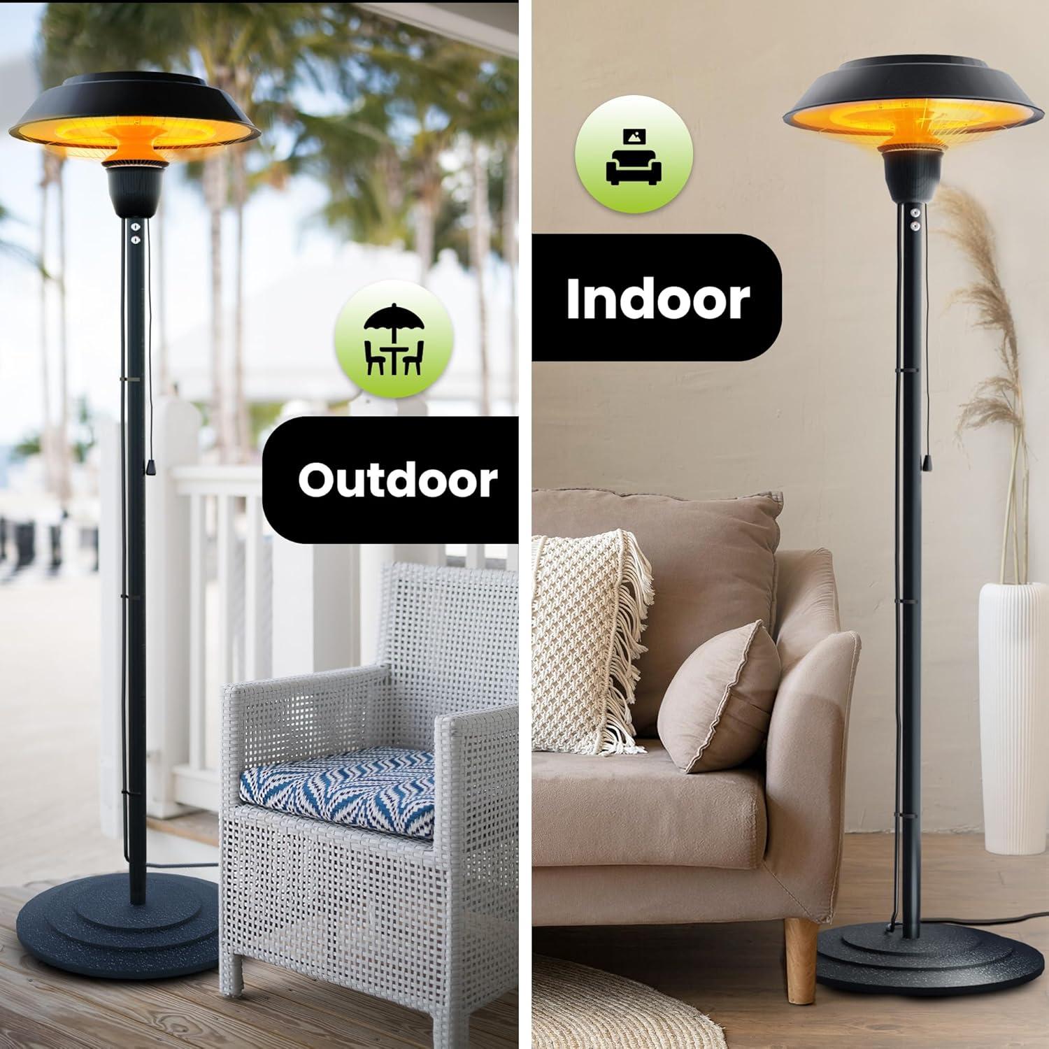 Indoor/Outdoor Infrared Electric Patio Heater - 1500W with Tip-Over Protection and Easy Assembly, Waterproof for Garden, Balcony & Garage Use, Perfect for BBQs and Outdoor Parties! (EPH-BLK)