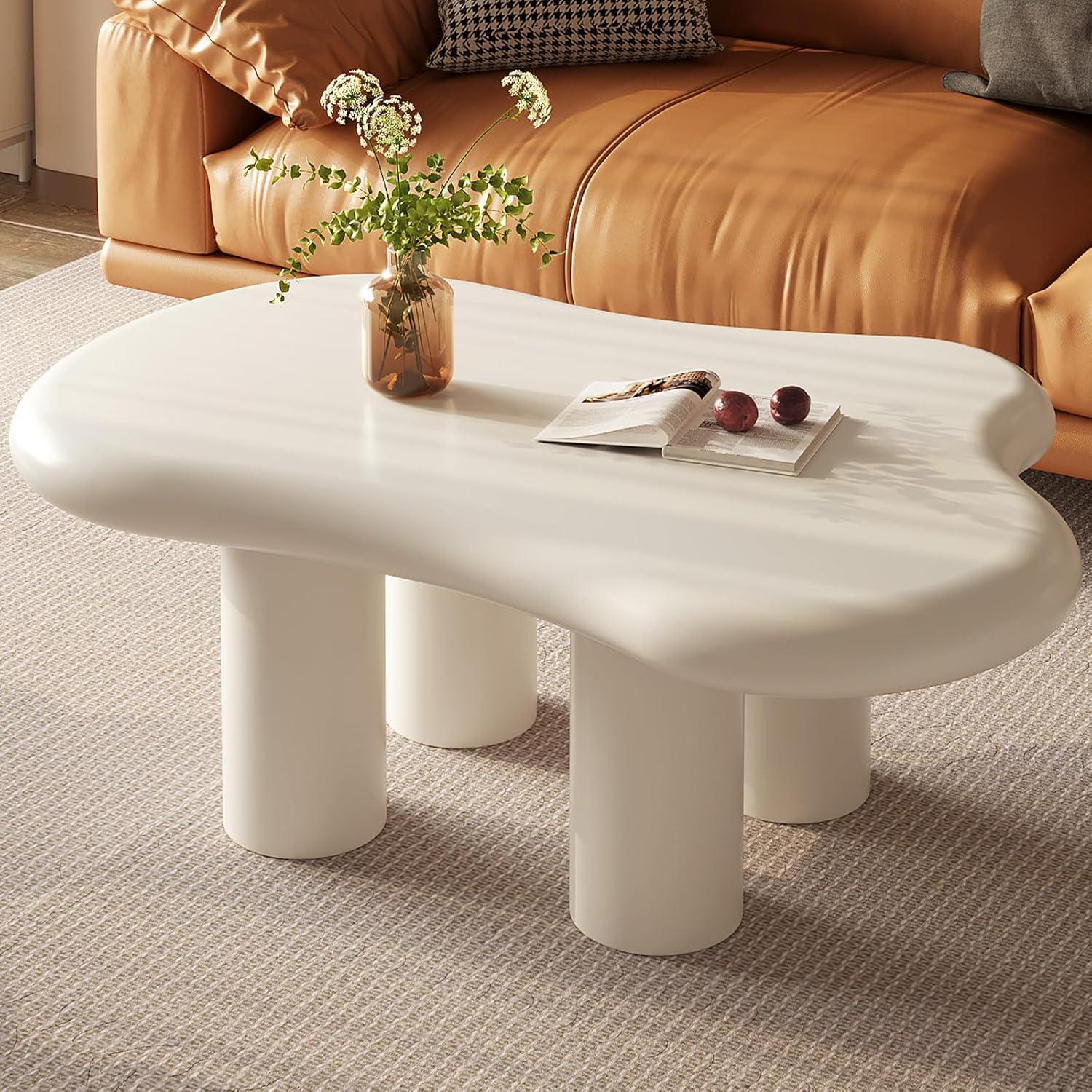 Cream Cloud-Shaped MDF Coffee Table with Rounded Edges