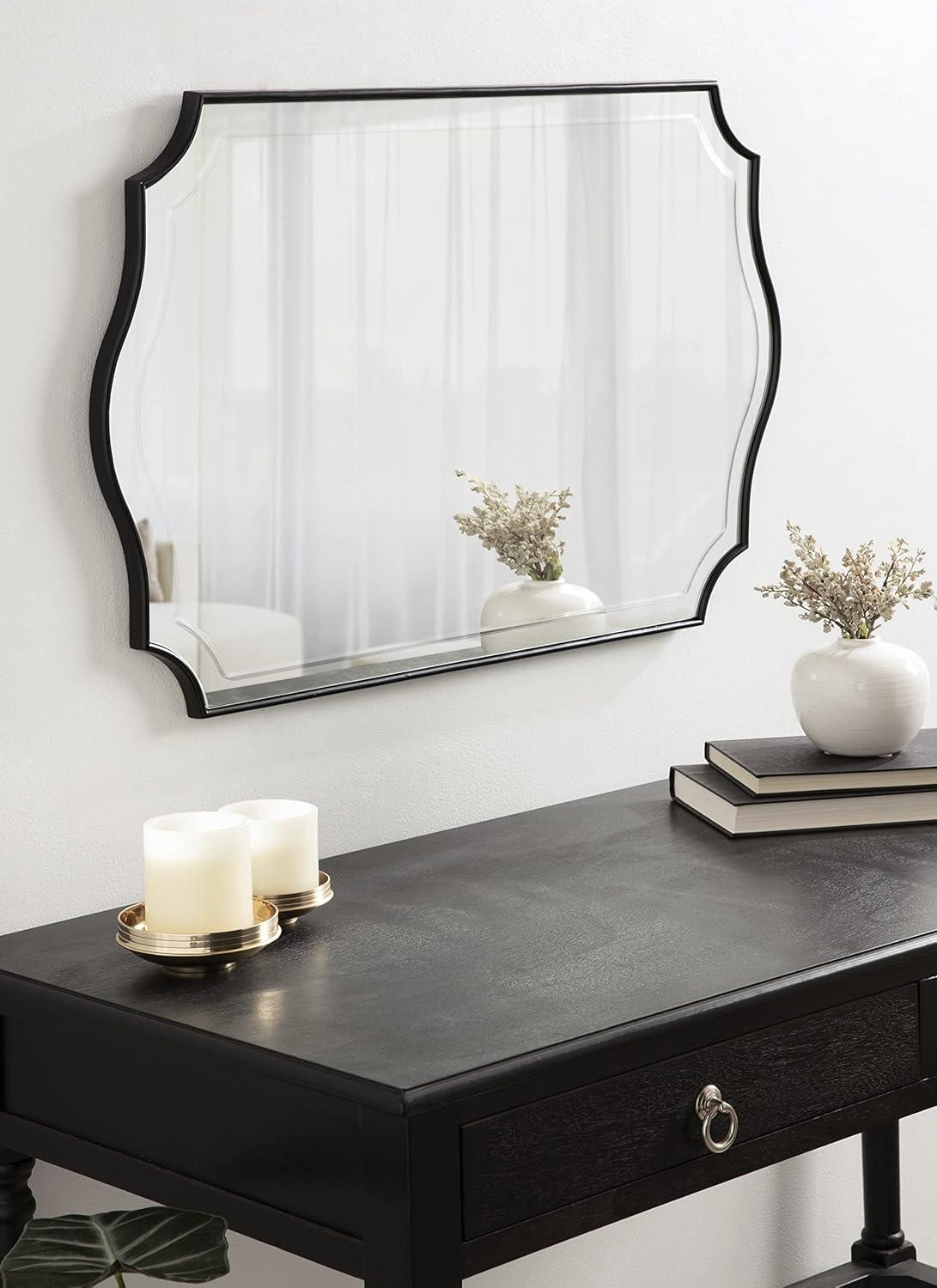 20" x 30" Hollyn Decorative Framed Wall Mirror Black - Kate & Laurel All Things Decor: Scalloped Edge, V-Groove, Hangs Both Ways