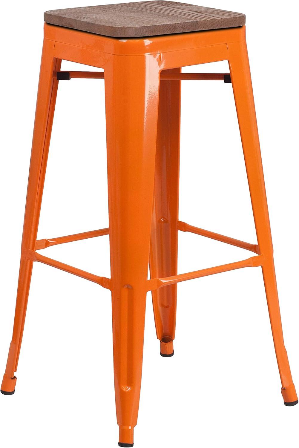 Margherite 30" High Backless Metal Barstool with Square Wood Seat