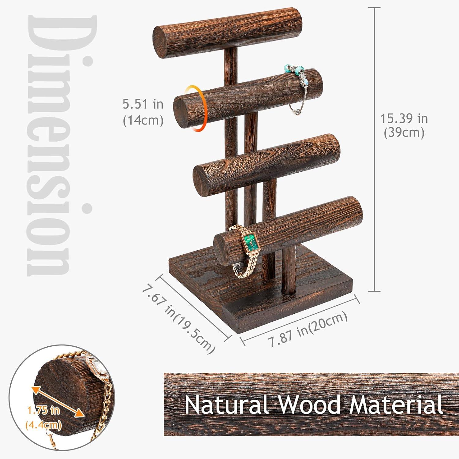 Gracie Oaks Bracelet Holder Display Bracelet Organizer, Wooden Bracelet Stand For Selling, T-Bar Bangle Storage Rack Wood Watch Display Tower For Business - 4 Tier, Brown | Wayfair