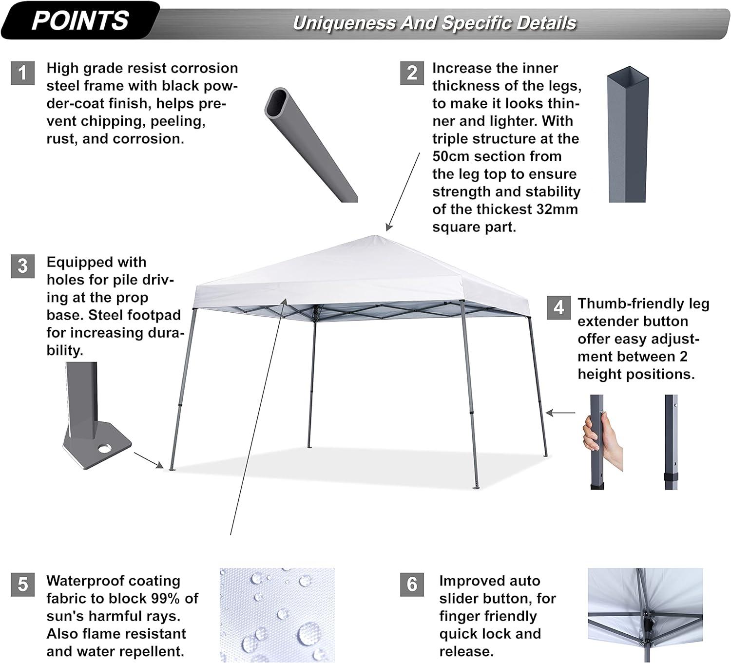 White 10x10 Steel Frame Pop-Up Canopy Tent