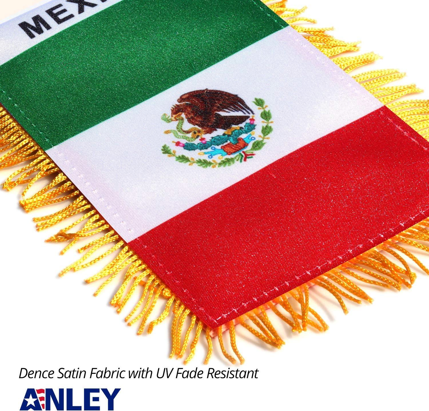 Anley 4 x 6 Inch Mexico Window Hanging Flag - Fringed Mexican Mini Banner Double Sided