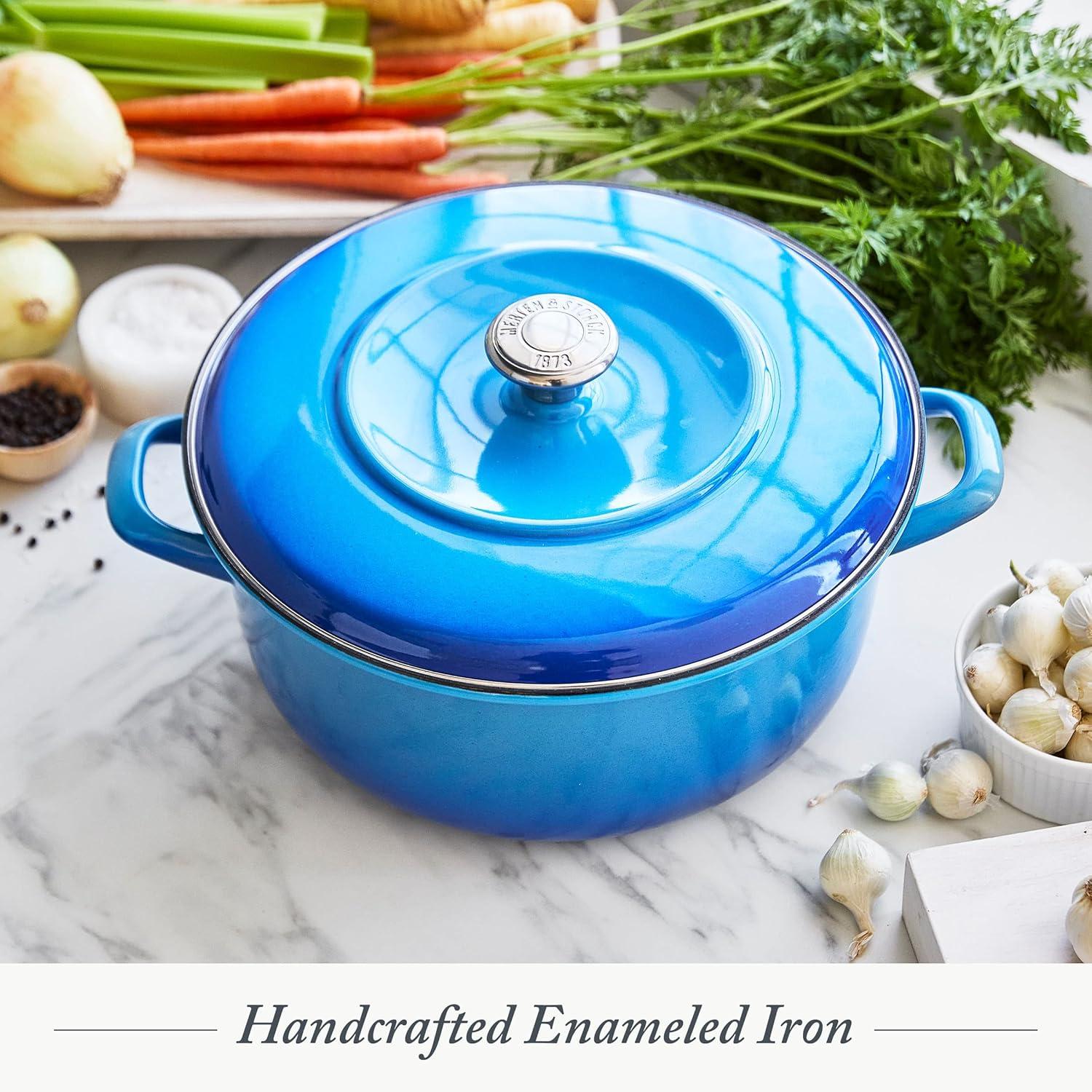 Merten & Storck 5.3qt Enameled Iron Dutch Oven Pot with Lid Azure Blue: Cast Iron, Induction Compatible, Hand Wash Only