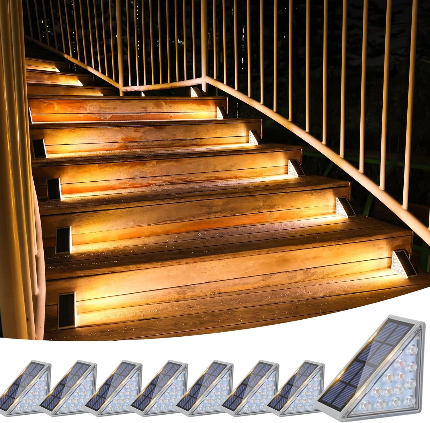 Outdoor Solar Step Lights - 8 Pack Waterproof IP67, 80 Lumen, Warm White LED Lights for Garden Backyard Staircase, Front Porch, and Deck