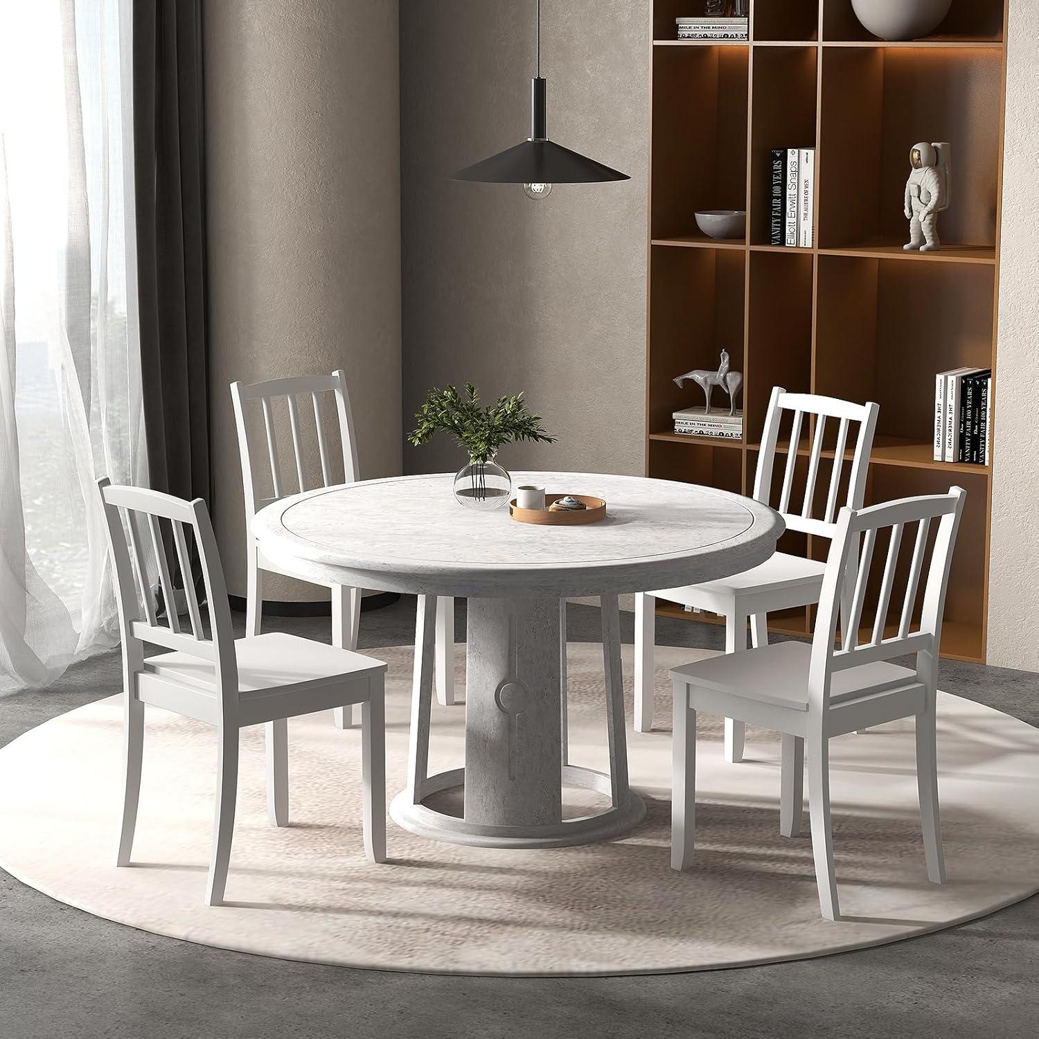 Set of 4 Camden Wood Slat Back Dining Chairs White - Buylateral: Rubberwood, No Tools Assembly