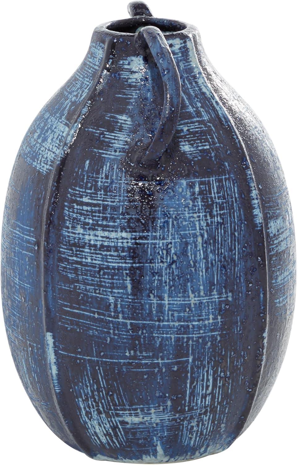 Blue Ceramic Round Table Vase with Handles