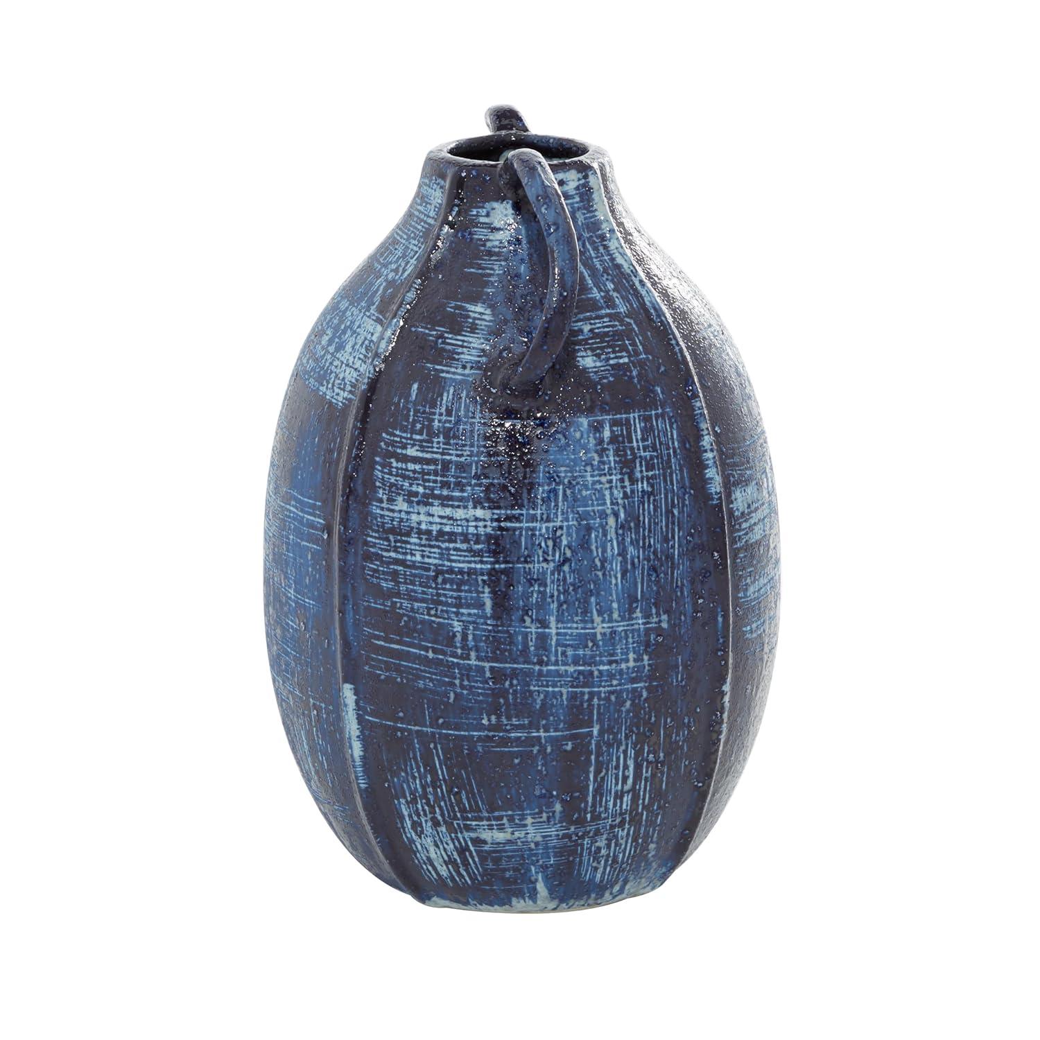 Blue Ceramic Round Table Vase with Handles