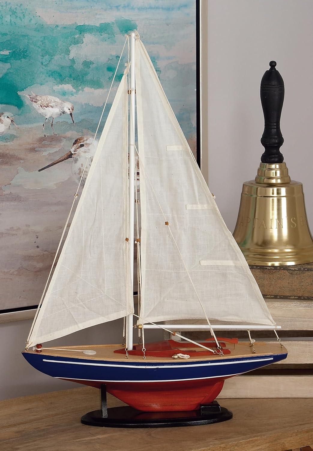 DecMode Coastal Dark Brown Wood Sail Boat Sculpture, 17"W x 26"H