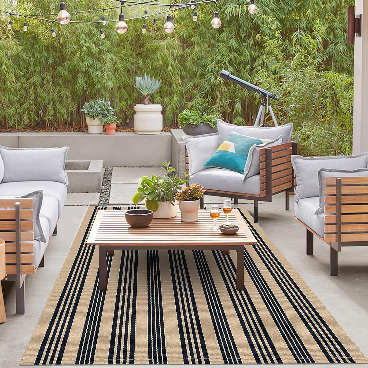 IOHOUZE Navy and White Striped Rug 2'x3' Front Door Rugs, Small Washable Area Rug for Front Porch, Spring Summer Doormats Outdoor Indoor, Cotton Rugs for Entryway Porch Entrance