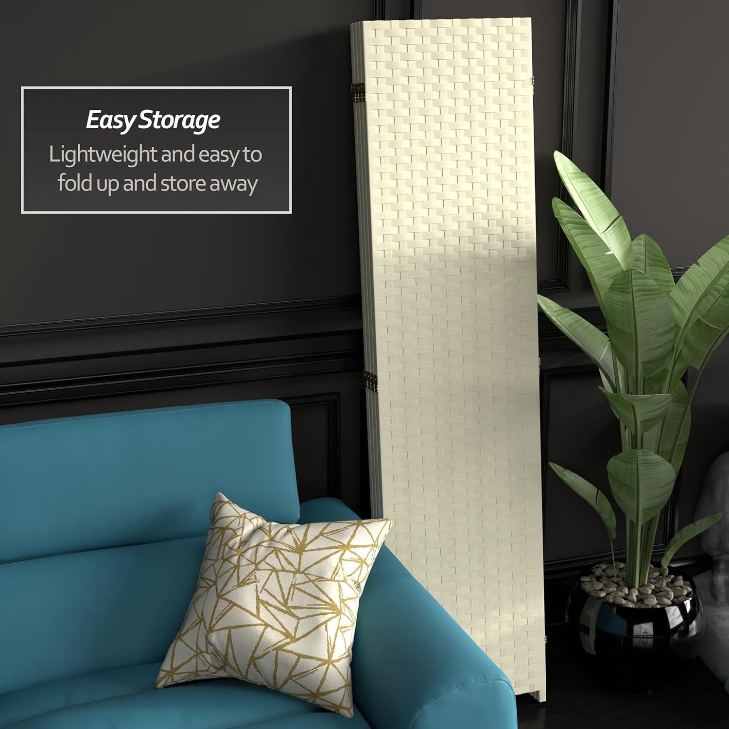 Oriental Furniture 6 ft. Tall Woven Fiber Room Divider - 4 Panel - Cream