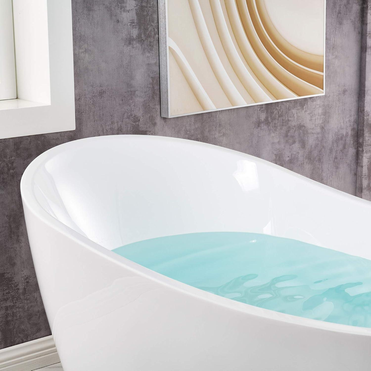 WoodBridge 67" x 32" Freestanding Soaking Acrylic Single Slipper Bathtub with Reversible Drain B0084-ORB-Drain &O