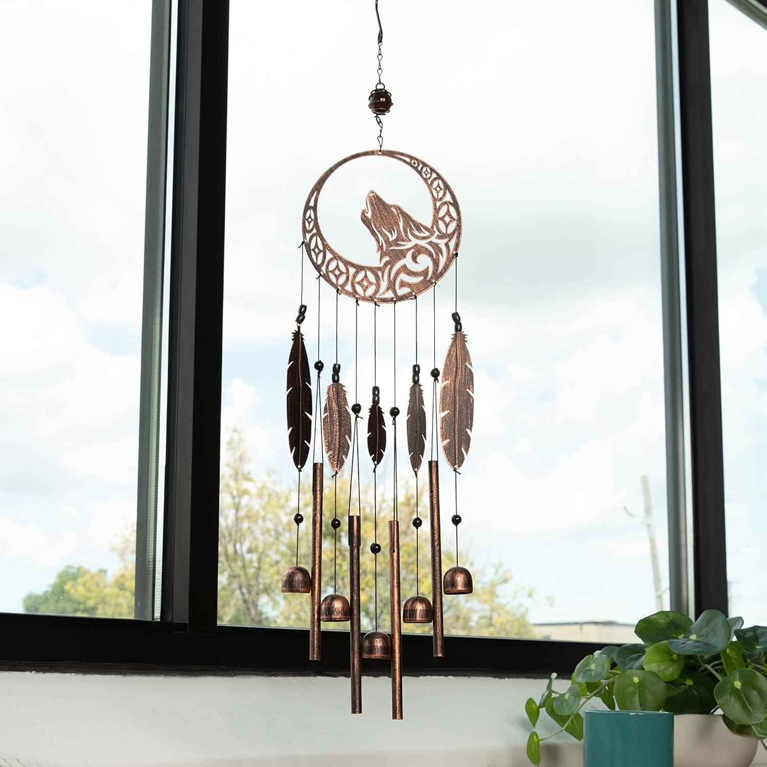 VP Home Wolf Dream Catchers Windchimes Iron Wind Decorations with Deep Tone, Brown