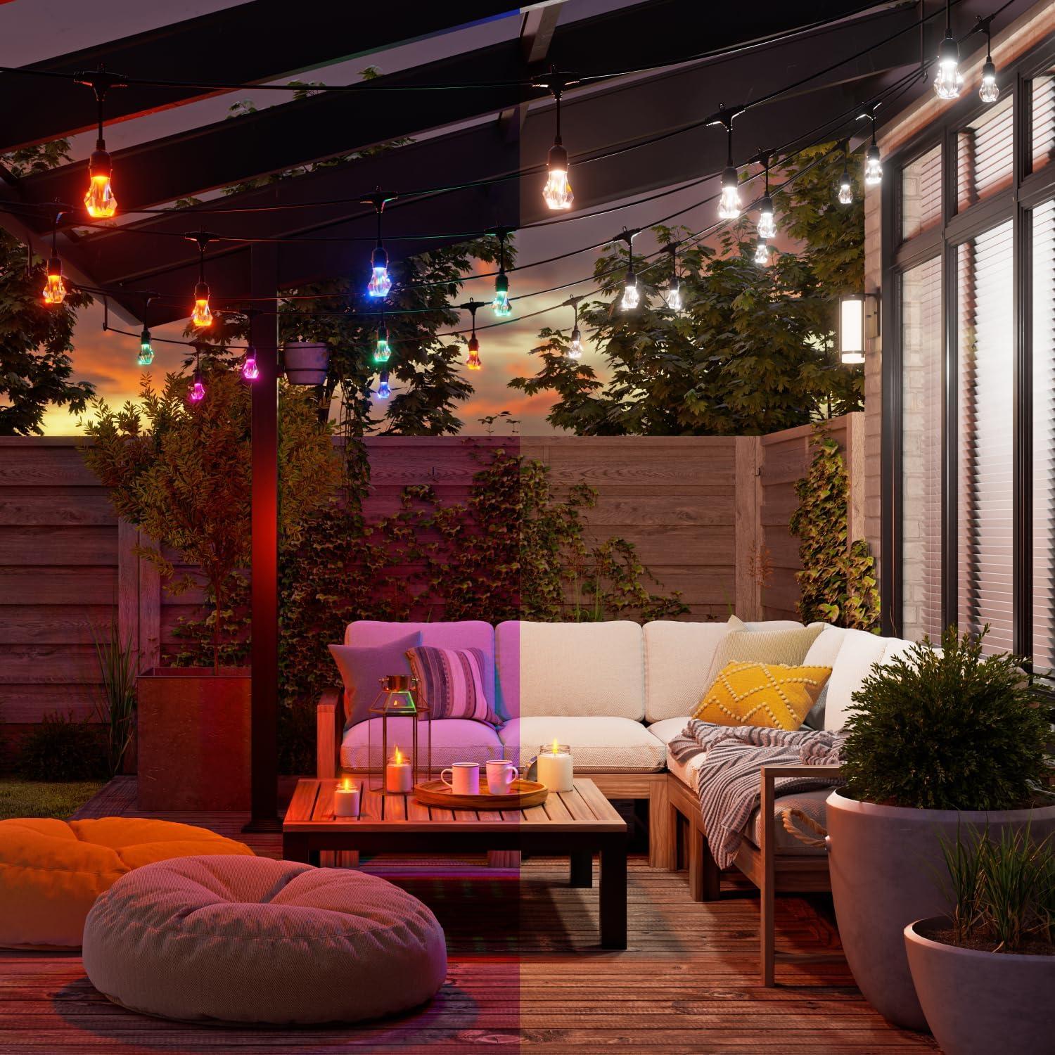 Matter Smart Multicolor LED Outdoor String Lights with Addressable Bulbs