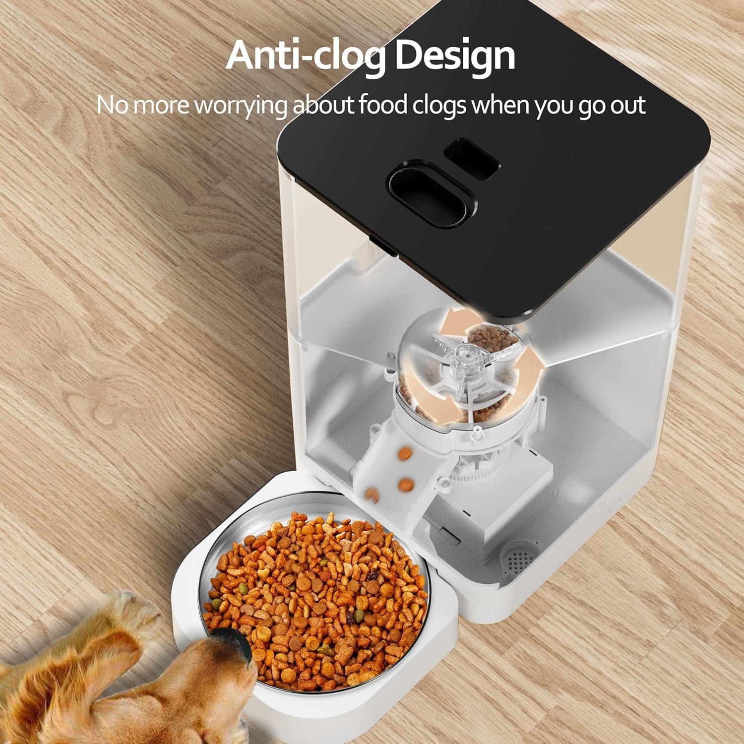 White and Black Automatic Pet Feeder with WiFi and Voice Recorder