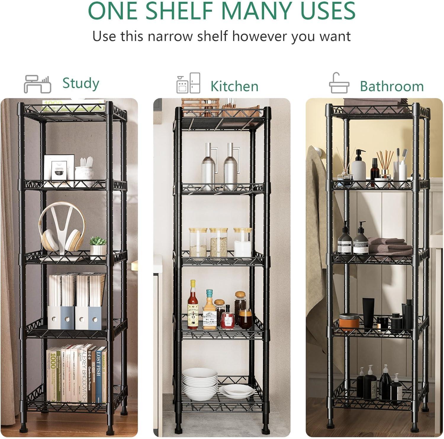 GIOTORENT 5-Wire Shelving Storage Garage Organizer, Adjustable Metal Shelf Wire Shelving Unit Rack for Laundry Bathroom Kitchen Storage, Pantry Closet Shelves, Matt Black