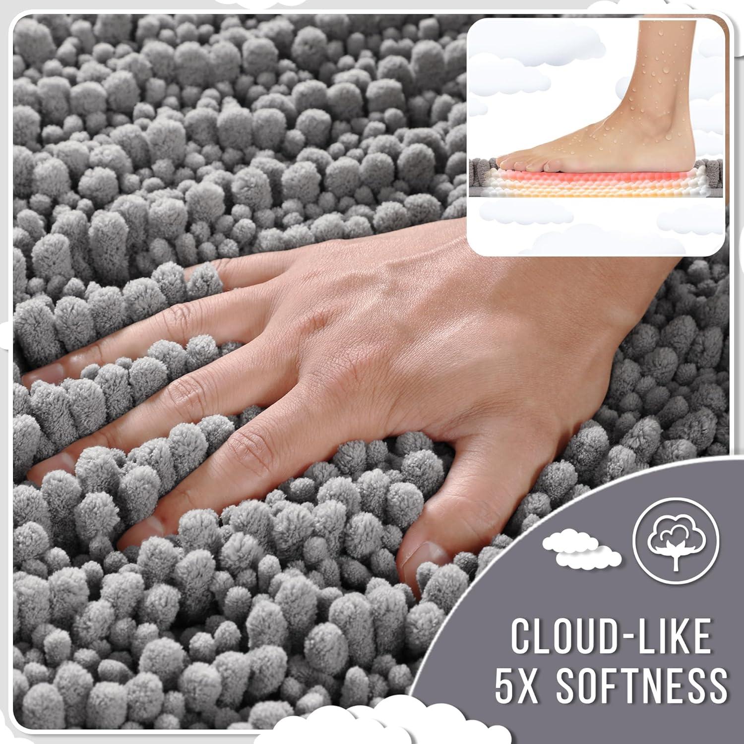 CHENHAINAN Bathroom Rug Mat, 24'' x 17'', Luxury Chenille Shaggy Bath Rugs, Extra Soft & Thick, Absorbent Water, Non-Slip, Machine Washable, Bath Mats for Bath Floor,Tub and Shower, Gray