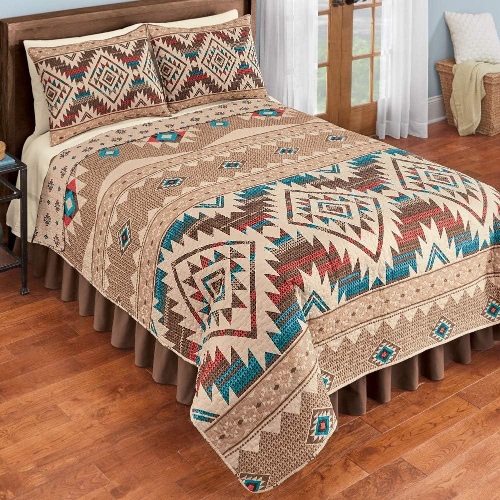 Southwest Geometric Aztec Reversible Twin Quilt Set in Brown