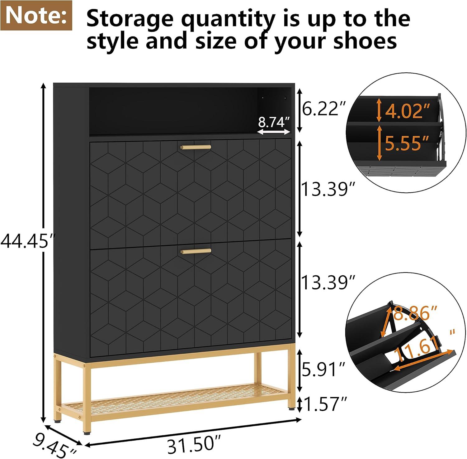 Shoe Cabinet with 2 Flip Drawers, Free Standing Tipping Bucket Shoe Rack Organizer with Adjustable Shelf, Shoe Storage Cabinet