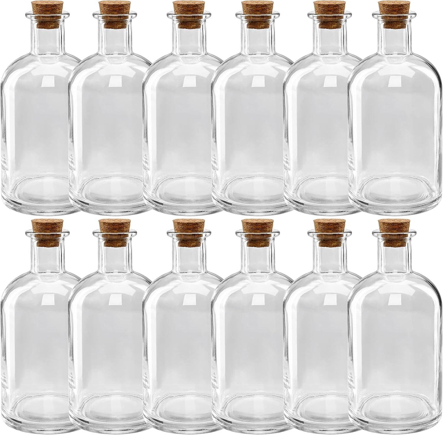 5.6" Clear Glass Bottles with Cork for Storage and Decor, Set of 12